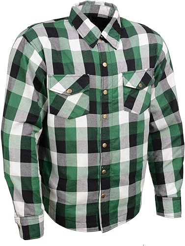 Milwaukee Leather MPM1651 Camisa de franela a cuadros para hombre con armadura aprobada por la CE - Reforzada con fibra de aramida