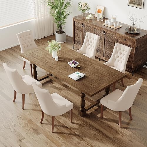 Miniatura 8 de COLAMY Juego de 2 sillas de comedor con botón copetudo, sillas de comedor tapizadas con patas de madera, sillas de cocina con respaldo alado para