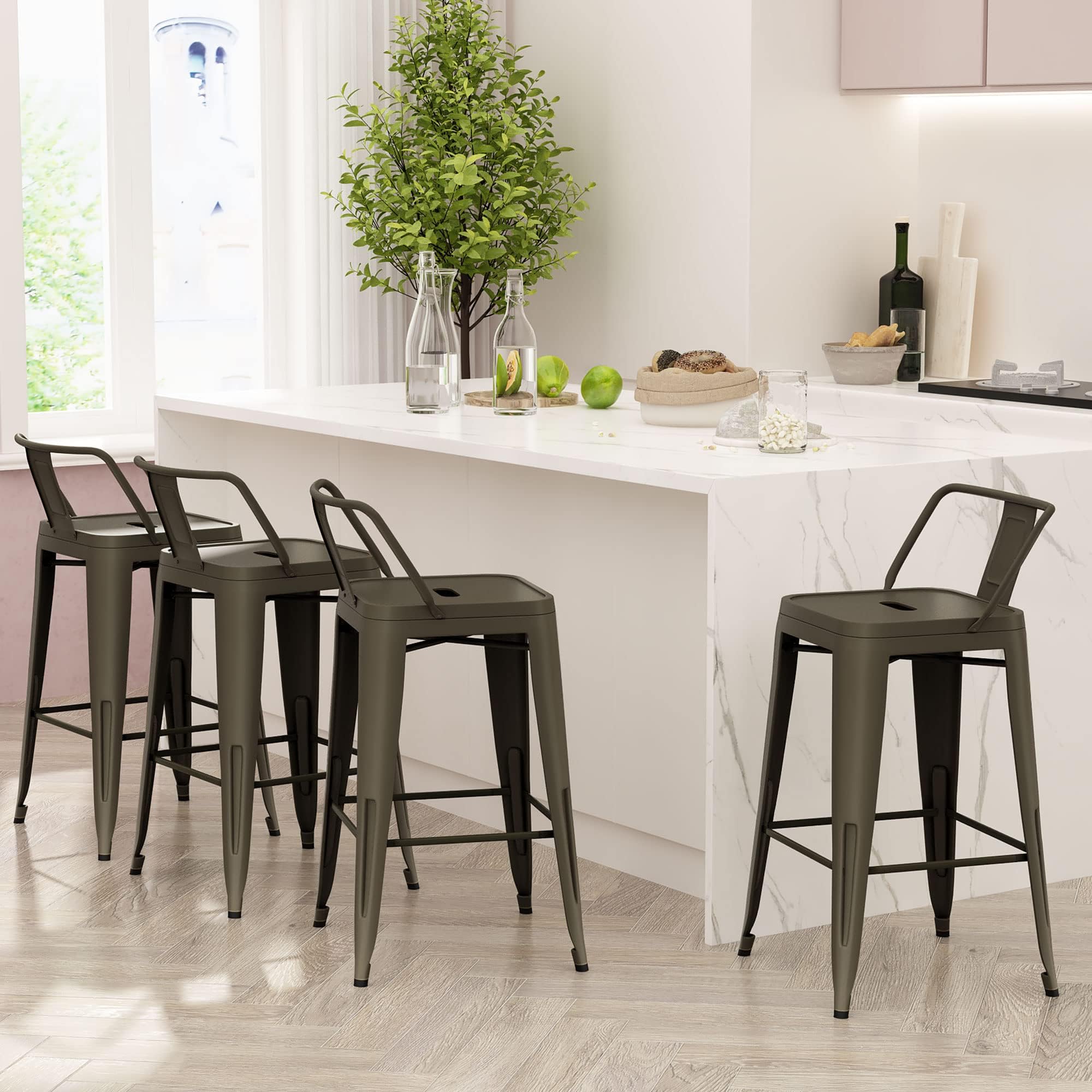 Andeworld Bar Stools Set of 4 Counter Height Stools Industrial Metal Barstools with Backrests (30 inch, Rusty)