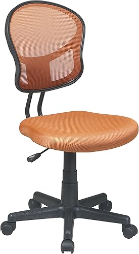 OSP Home Furnishings Serie EM Silla de trabajo sin brazos con respaldo de malla con asiento de tela acolchado y giro de 360 grados, naranja