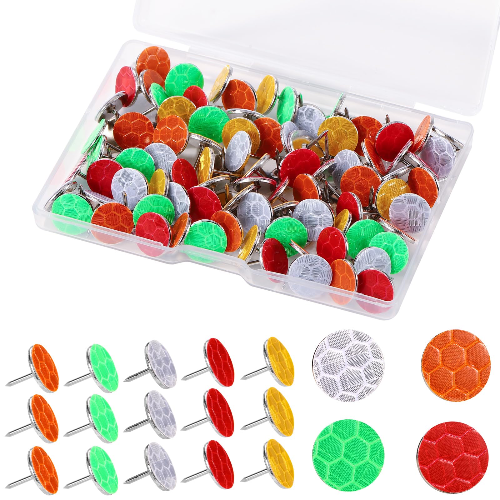 XIHIRCD 100pz Puntine Riflettenti per la Marcatura dei Sentieri, Puntine Luminose Marcatori di Sentieri Riflettenti Puntine Riflettenti per la Caccia Campeggio Supporto Alberi (5 Colori)