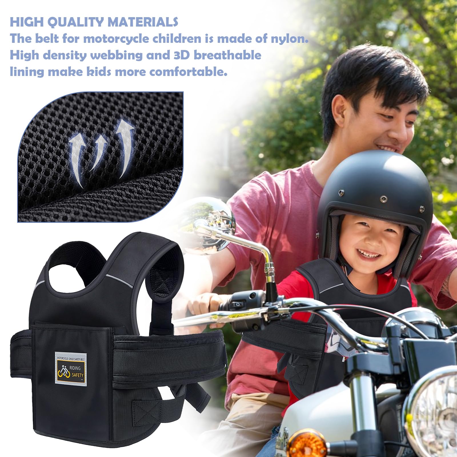 Ceinture de Sécurité Moto pour Enfants Harnais Moto Enfant Harnais de Moto pour Enfant Harnais Securite Enfant Moto Harnais de Sécurité Moto Enfants Réglable Matériau Respirant Réfléchissant