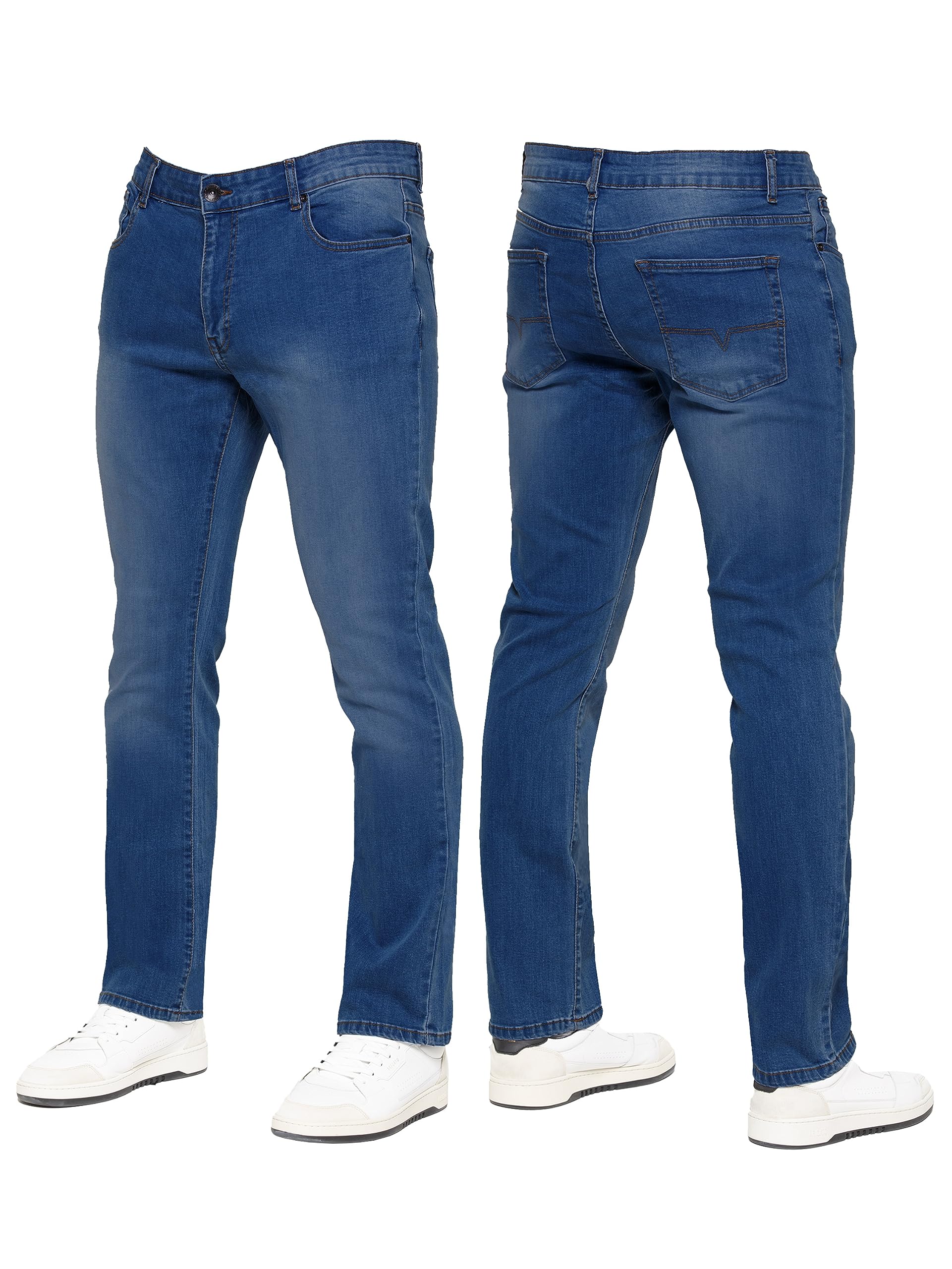 989Zé Enzo Men's Blue New Stretch Straight Leg Jeans Casual Regular Fit Classic Basic Denim Pants Kz127 Mid 46W / 30L