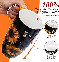 Vista 8 de Taza de viaje de cerámica de girasol de Topadorn con tapa y caja de regalo a juego, taza de café latte, 17oz. Hola, sol
