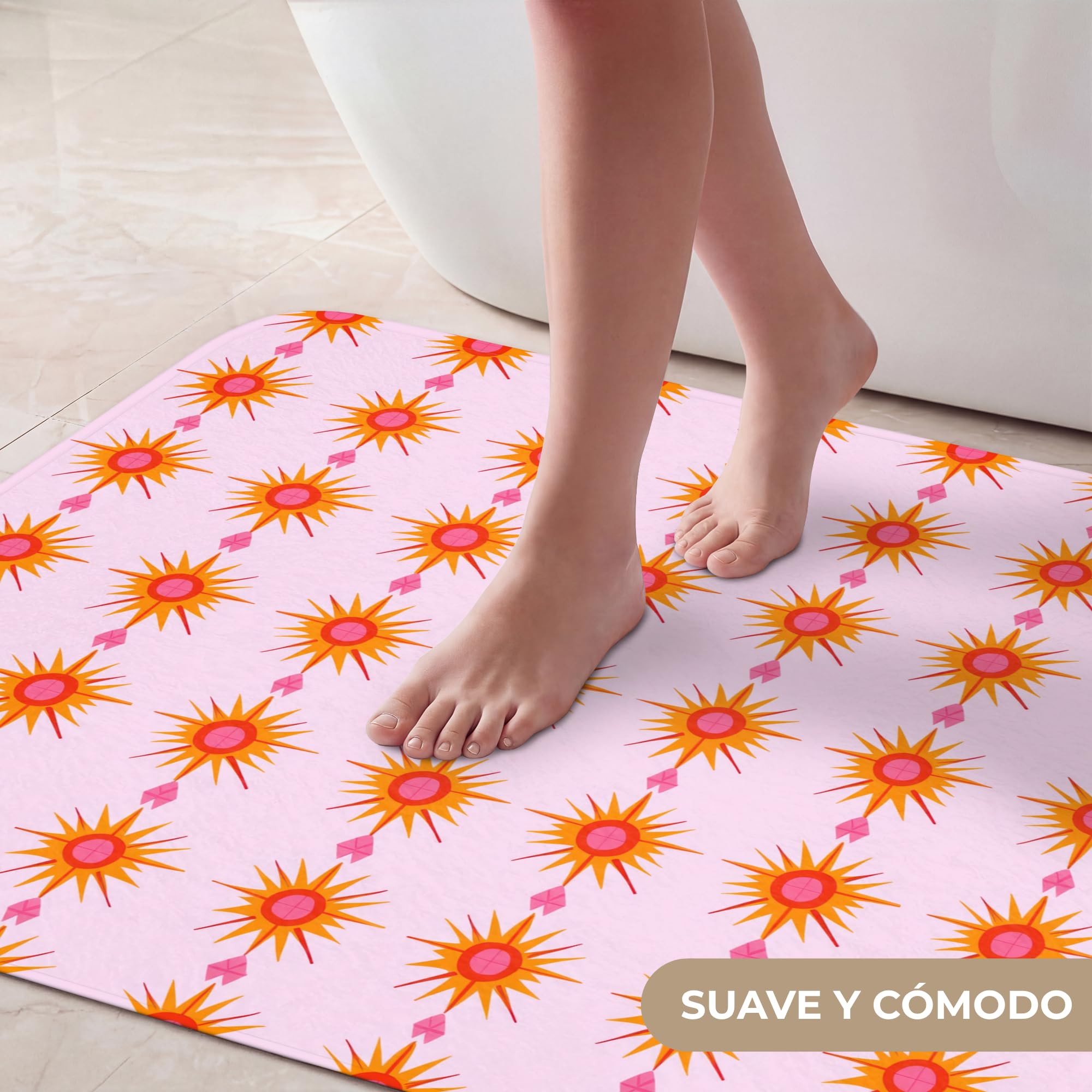 Bath Mat Alfombra Baño Alfombrilla Alfombras Ducha Lavable | 90x60 cm - Rectangular - Antideslizante Tapete Banheiro Decoración Sol - Motivo - Rosa