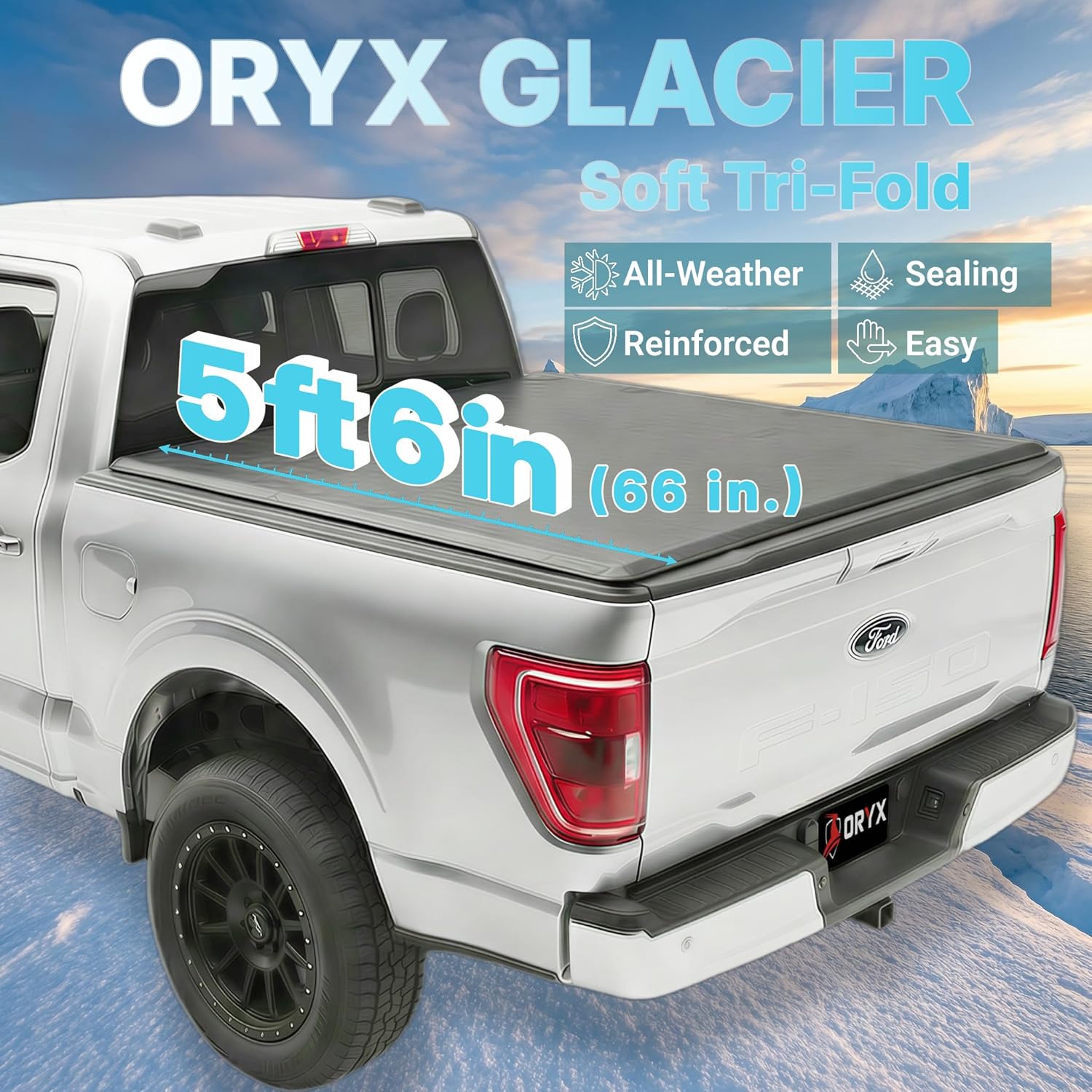 ORYX T8 Soft Tri Fold Tonneau Cover | Truck Bed Cover Compatible with Ford F-150 5.5 ft (66 in.) Styleside Bed 2015-2022