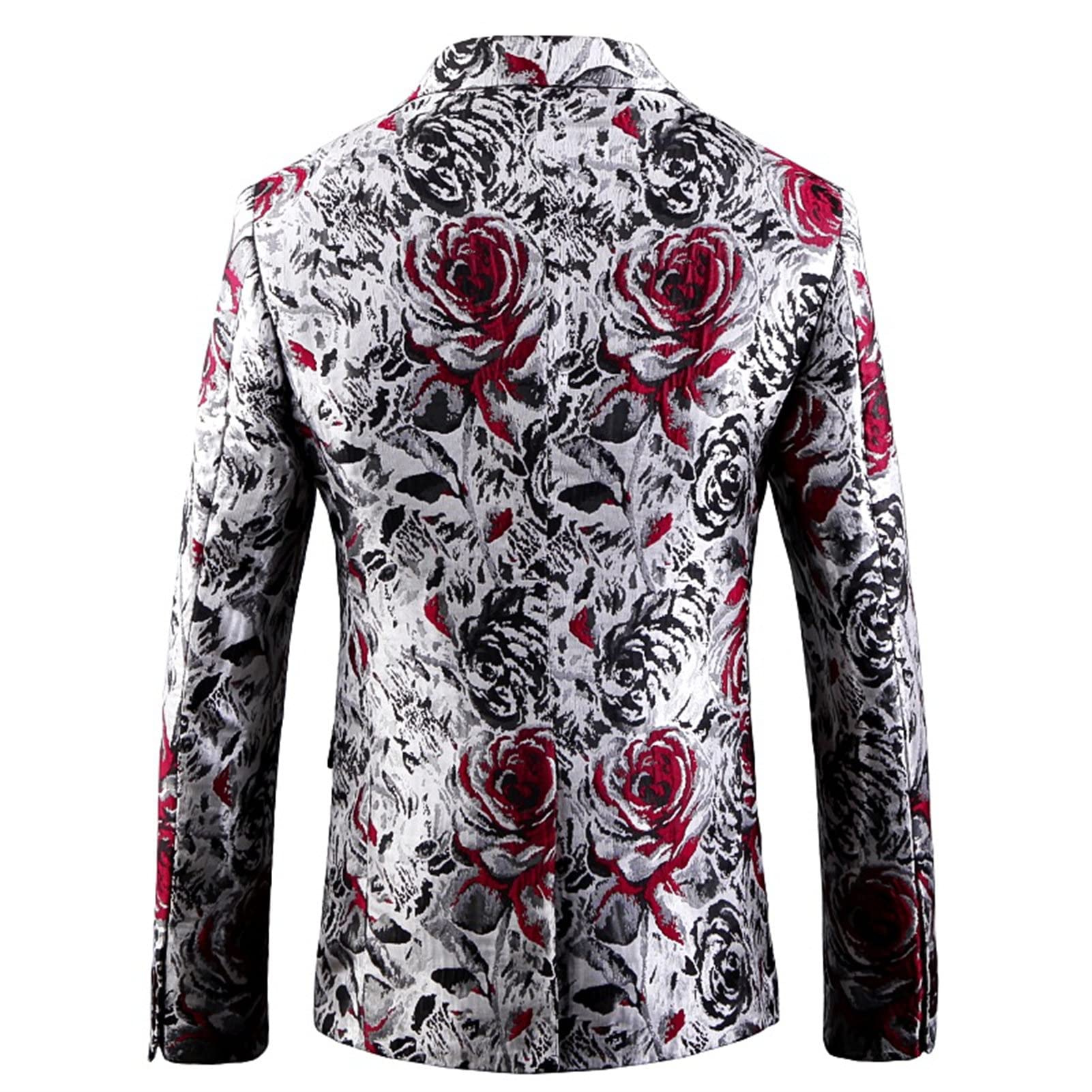 Men's Floral Jacquard Dress Suit Jacket 1 Button Paisley Embroidered Tuxedo Shawl Lapel Blazer for Dinner,Wedding (White,4X-Large)