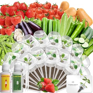 Veggies Seeds Pod Kit Compatible with AeroGarden Hydroponic Growing System | 16 Complete Pods with Everything, Red strawberry, Tomato, Green pepper, Eggplant, Peas, Cucumber, Okra, Pumpkin, Zucchini