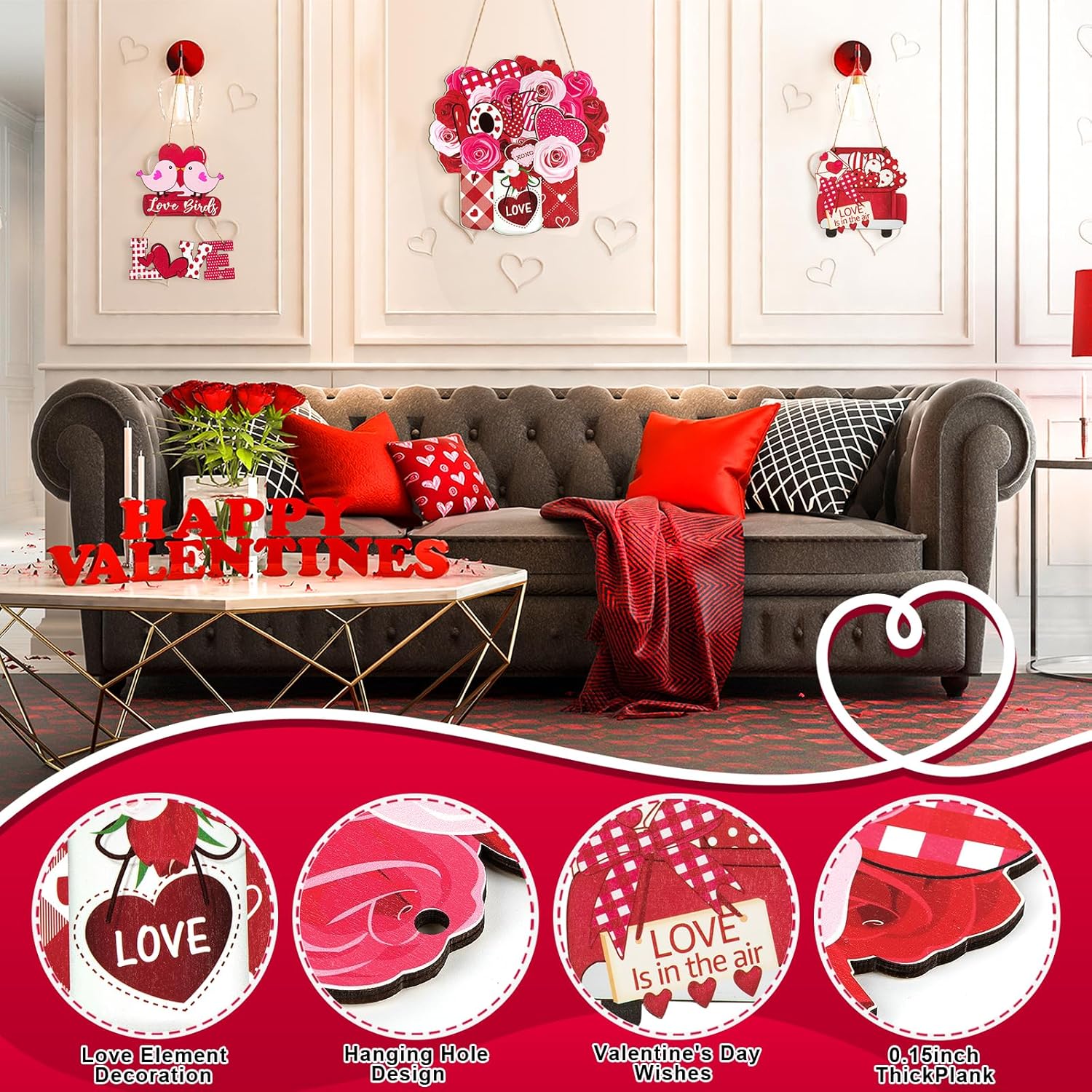 2 Carteles De Pared De Madera Con Forma De Corazón Para Decoración Del
