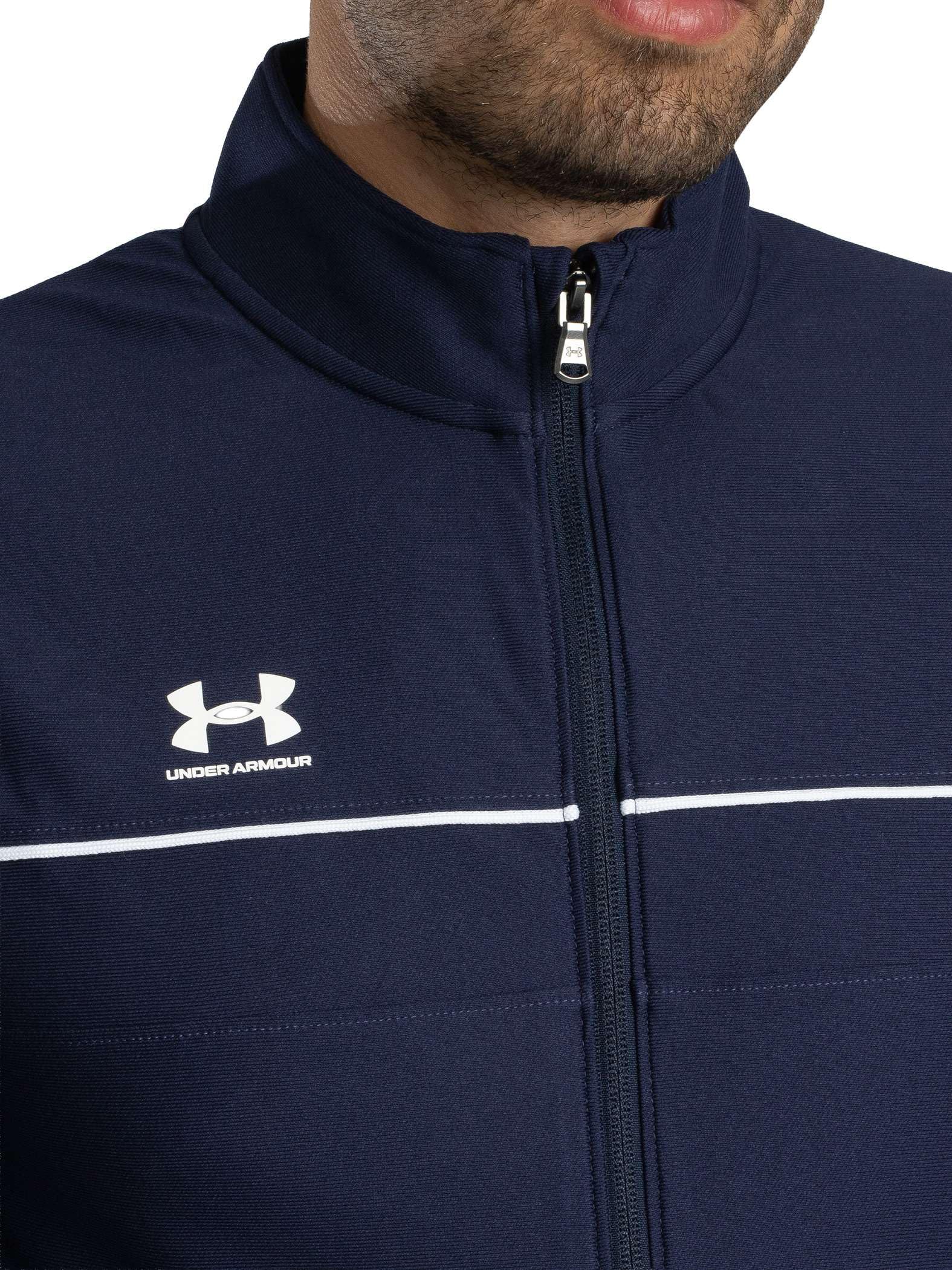 Under Armour Męski dres treningowy Challenger, męski dres treningowy z szybkoschnącym materiałem i zamkami do kostki, wygodna i wytrzymała odzież na siłownię do uprawiania sportu i treningu, granatowy