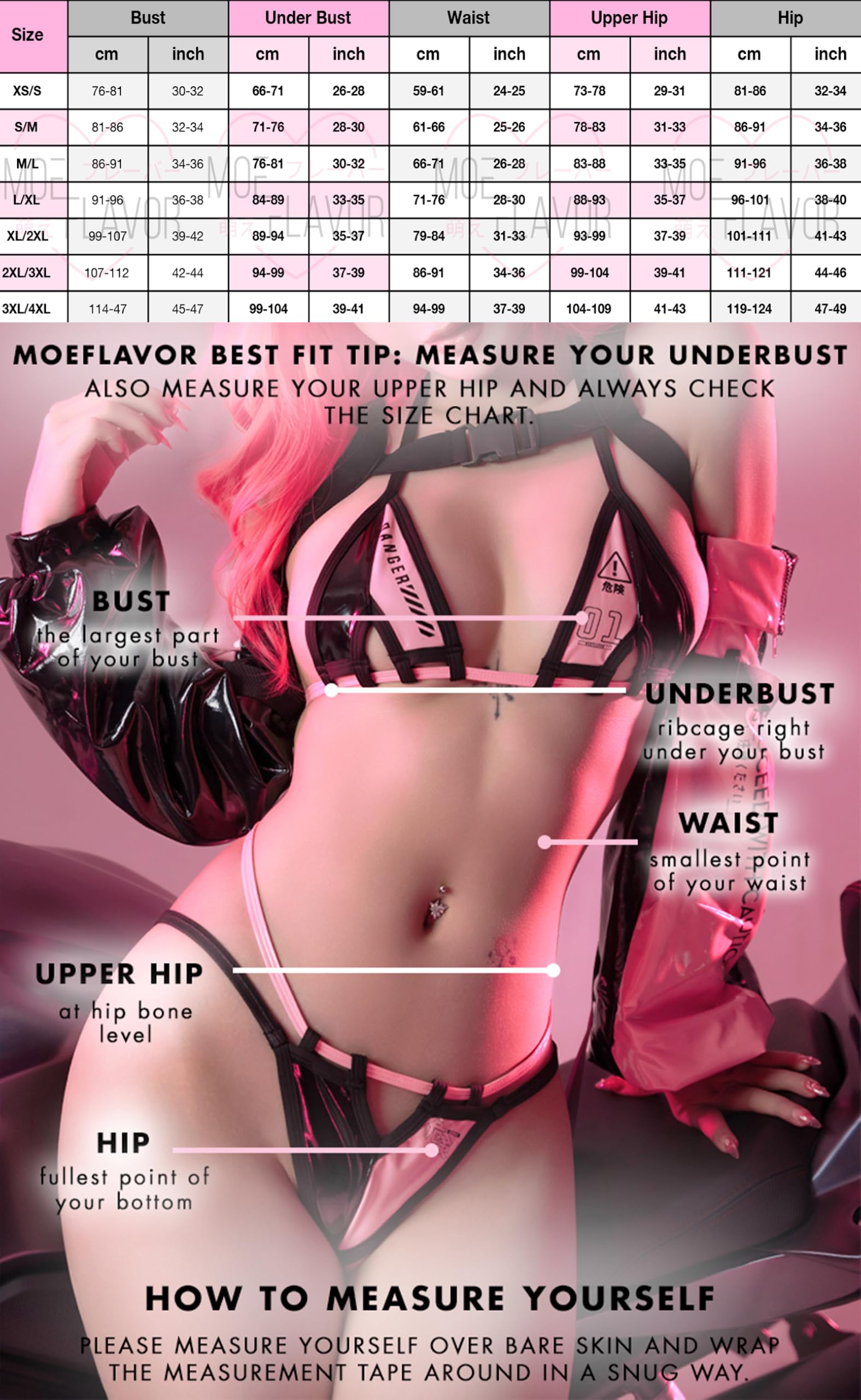 MOEFLAVOR Danger Cyber Cat Bikini with Sleeves Cosplay Costume | Sexy Kawaii Anime Lingerie | Halloween Costumes