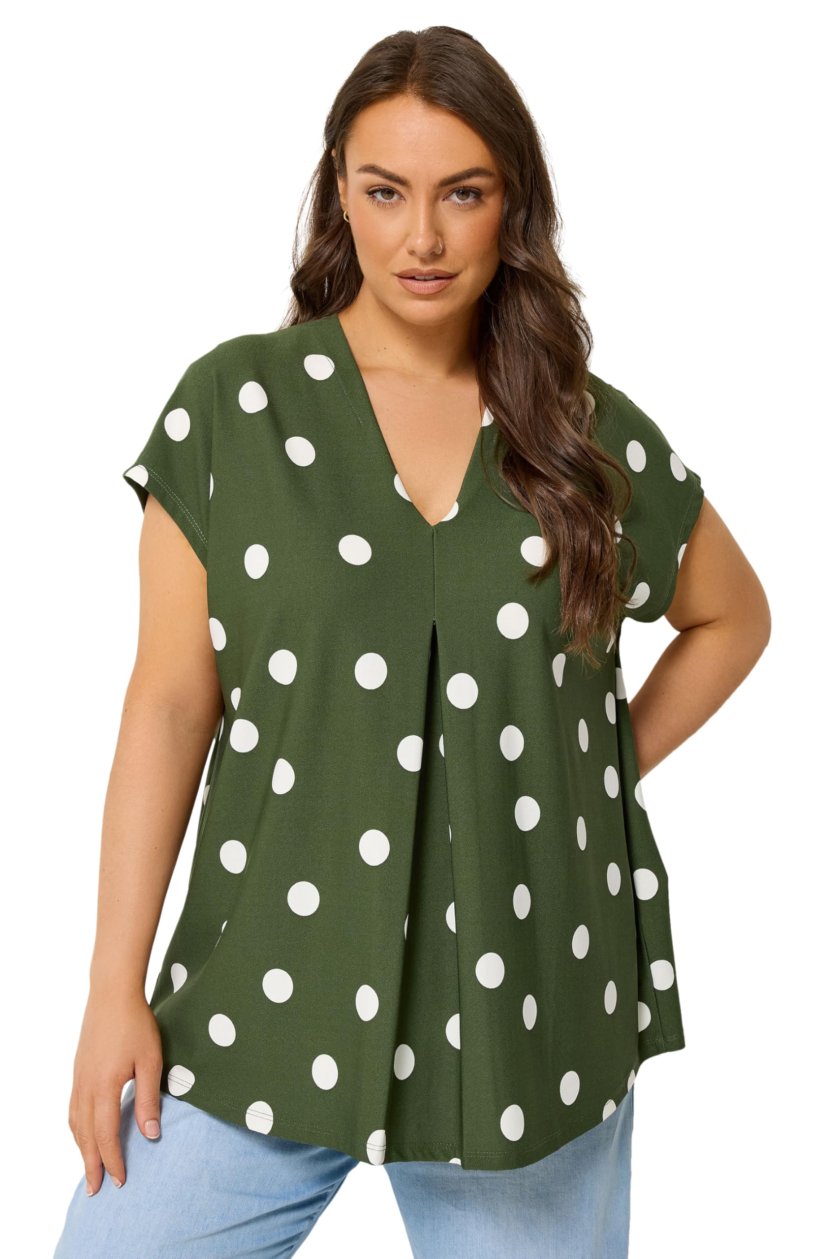 Yours Women's Olive Polka Dot T-Shirt In | Size: 26-28