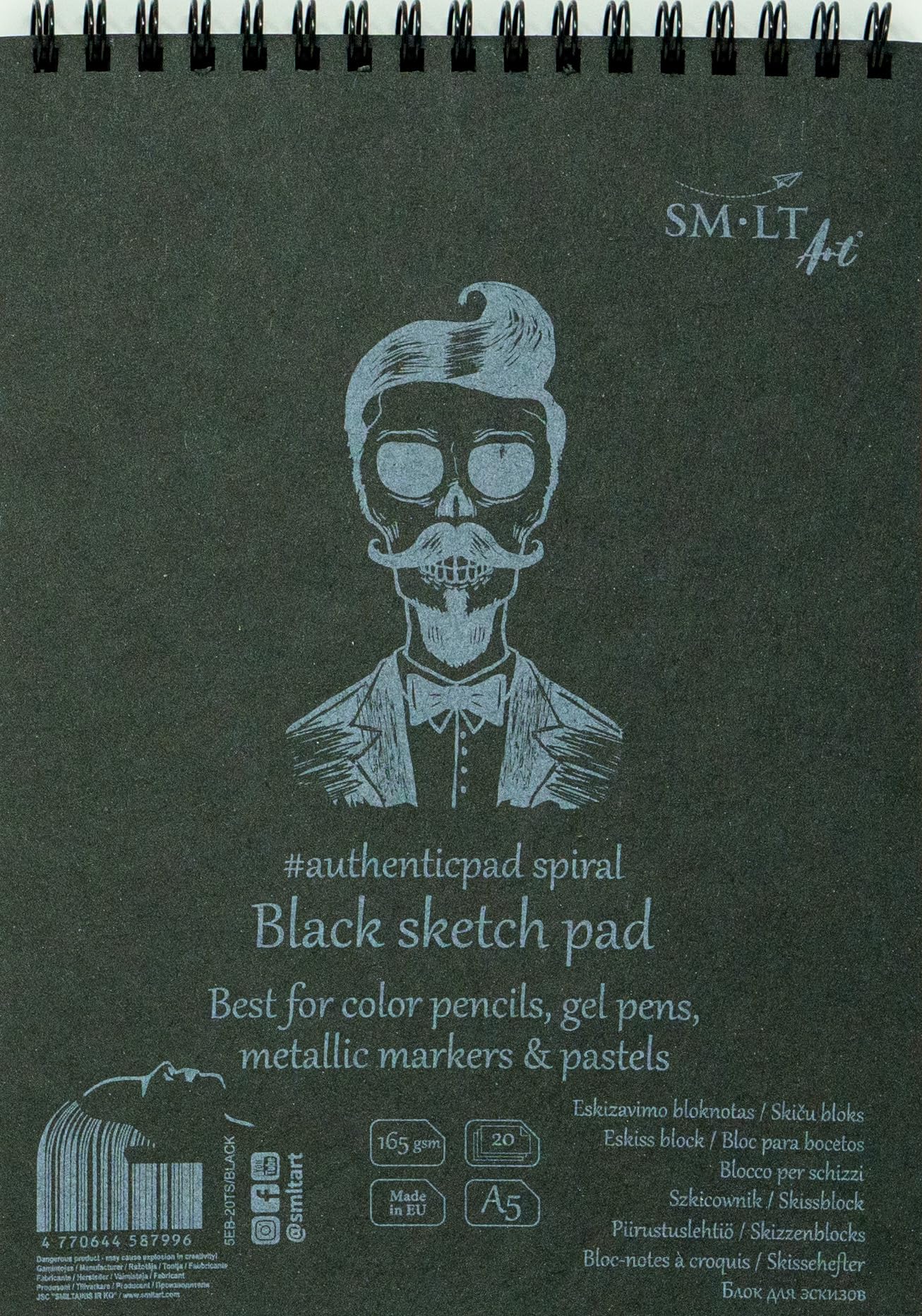 SM-LT Spiralblock – Zeichnung – Schwarz – A5 – 20 Blatt – 165 g/m²: Zeichnungspapier, schwarz, 165 g/m²