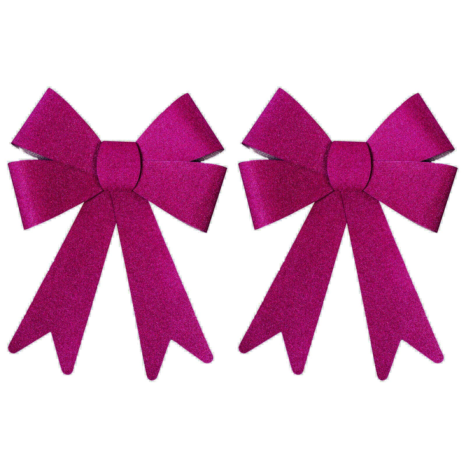 Robelli Christmas Glitter Bow Decorations - Pre-tied For Tree/Gifts/Table etc (2 Large Pink)