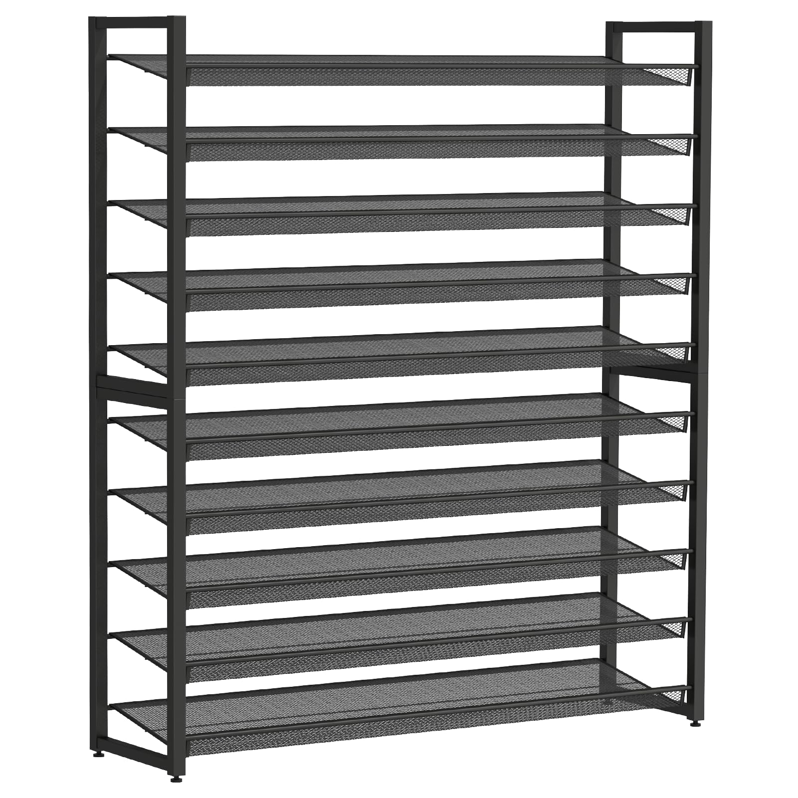 MILEFA Metal Shoe Rack,Large 10 Tier Shoe Organizer, Heavy Duty Metal 5-Tier Stackable Shoe Storage Vertical Shoe Rack for Closet Front Door Entrance,
