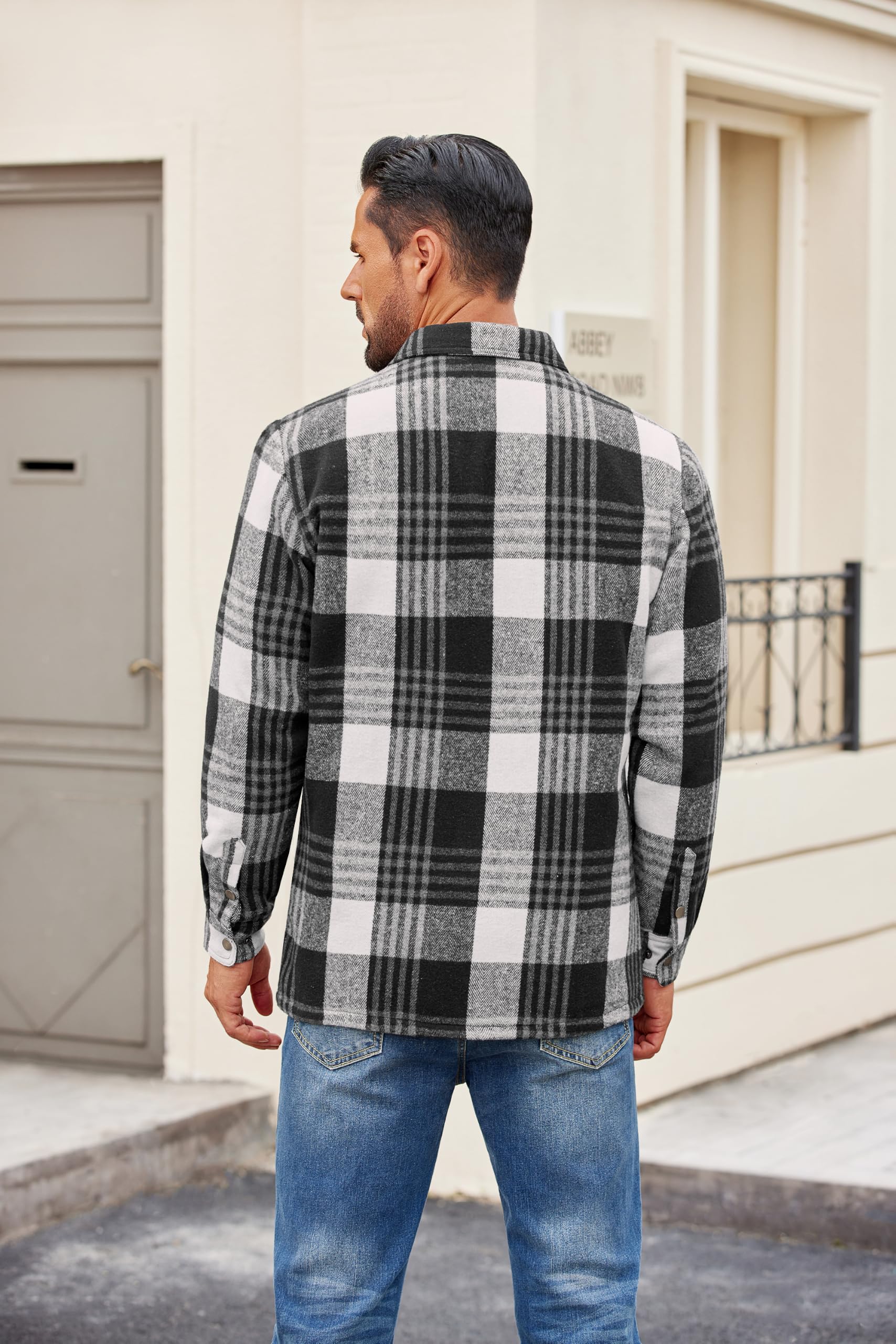 COOFANDY Camicia da uomo a maniche lunghe con motivo a quadri, foderata, modello invernale, camicia da boscaiolo nera, bianca e grigia, XL