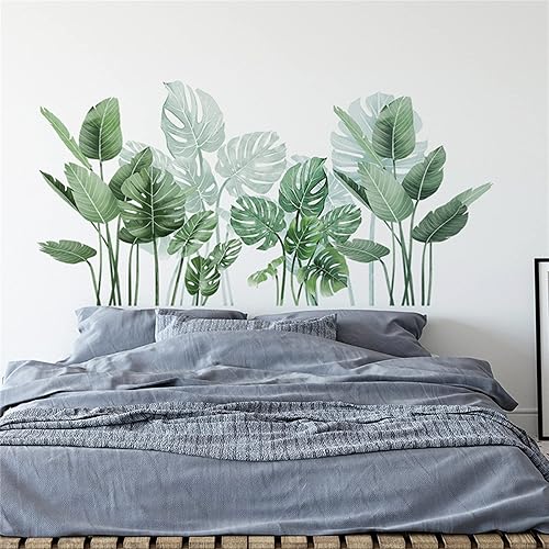 Miniatura 4 de Calcomanías de pared de hojas tropicales con hojas verdes de Monstera Deliciosa Liebm, hojas de palmera, plantas, pegatinas de pared para