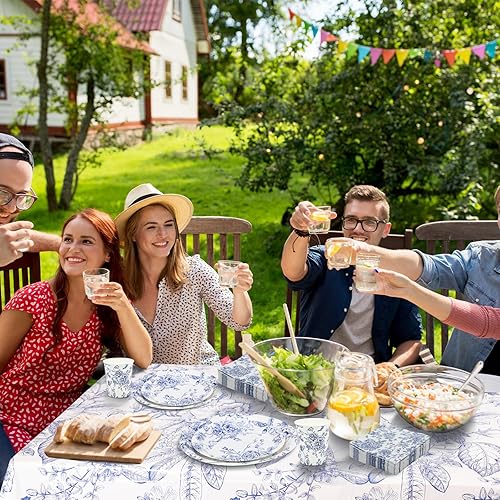 Miniatura 7 de Zhehao Juego de vajilla desechable floral azul y blanco de 127 piezas para 25 invitados, platos de papel floral, servilletas, vasos, mantel de