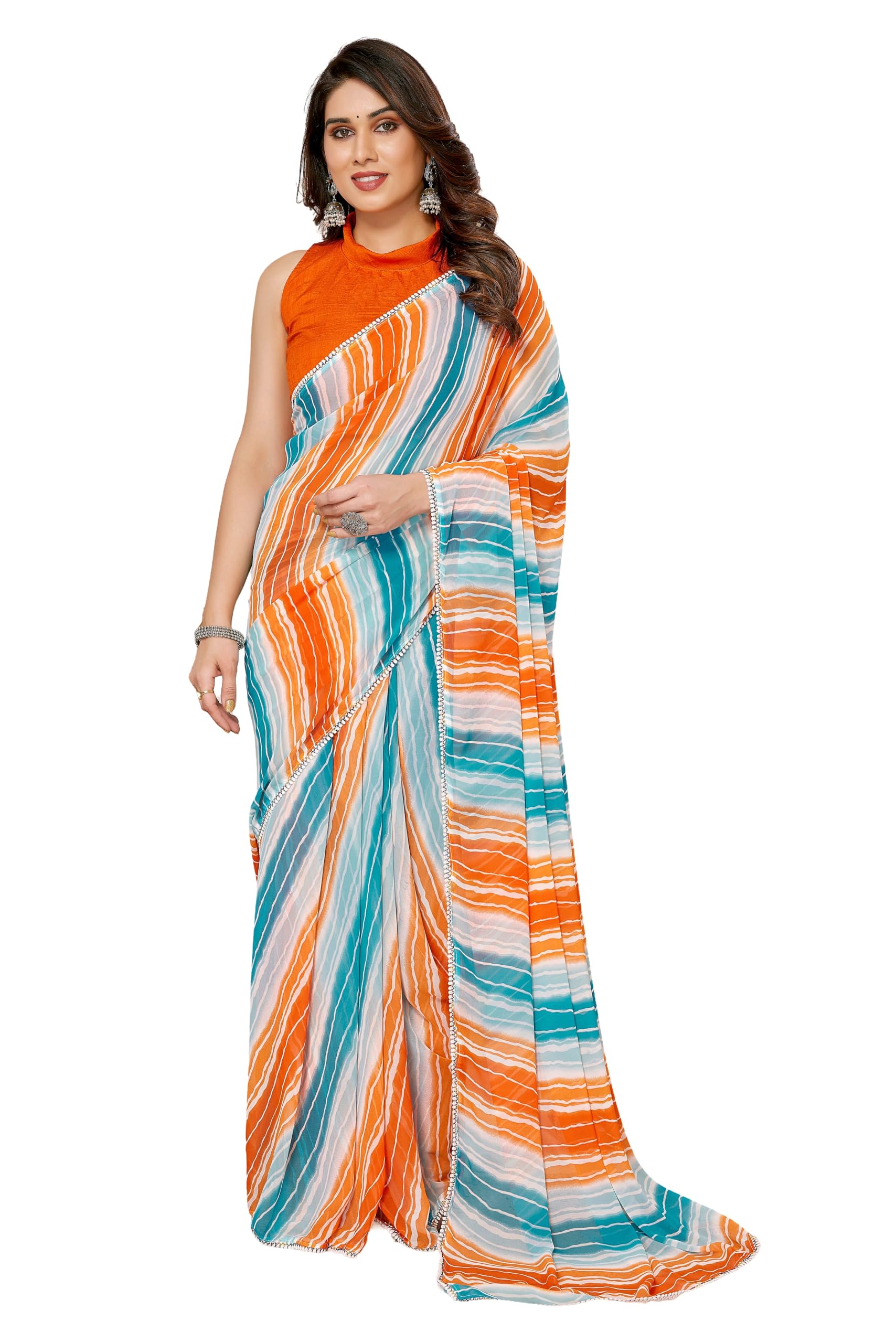 DIVUSReady to wear Pre draped Prestitched one min readymade Designer Parywear saree with Unstitch Blouse (Tiger)