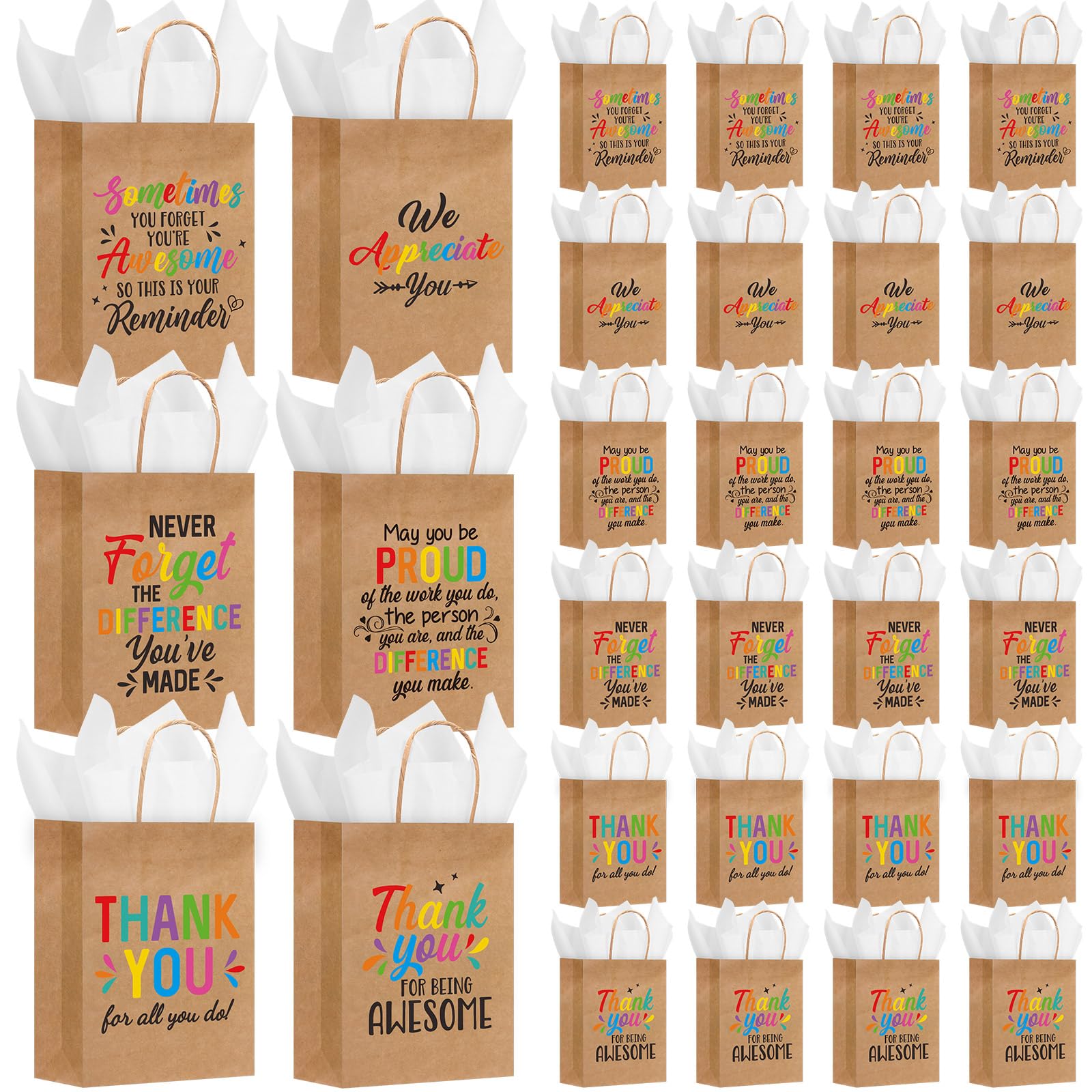 Resholder 30 Pcs Employee Appreciation Gift Bags with Tissue Papers Thank You Paper Bags with Handles Inspirational Quote Treat Pouches Christian Church Gifts for Team Coworker Staff Teacher Nurse