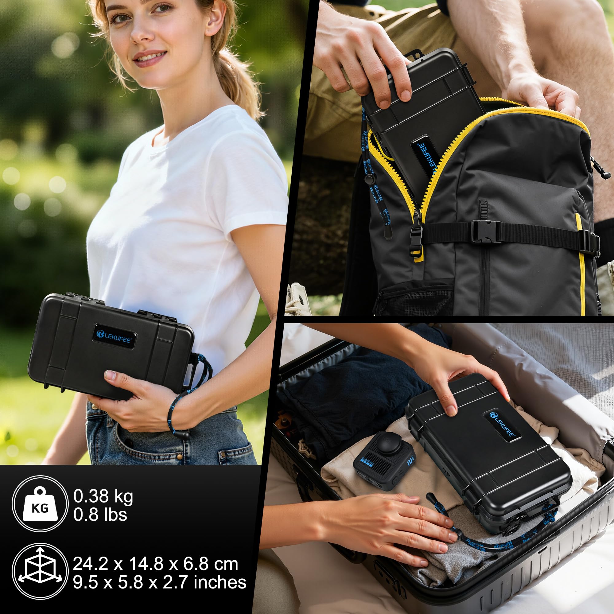 LEKUFEE Boîtier Rigide Étanche de Voyage pour GoPro Max 2, Caméra d’Action, Batterie, Chargeur Double Batterie et Accessoires (Sac & Boîtier Uniquement)