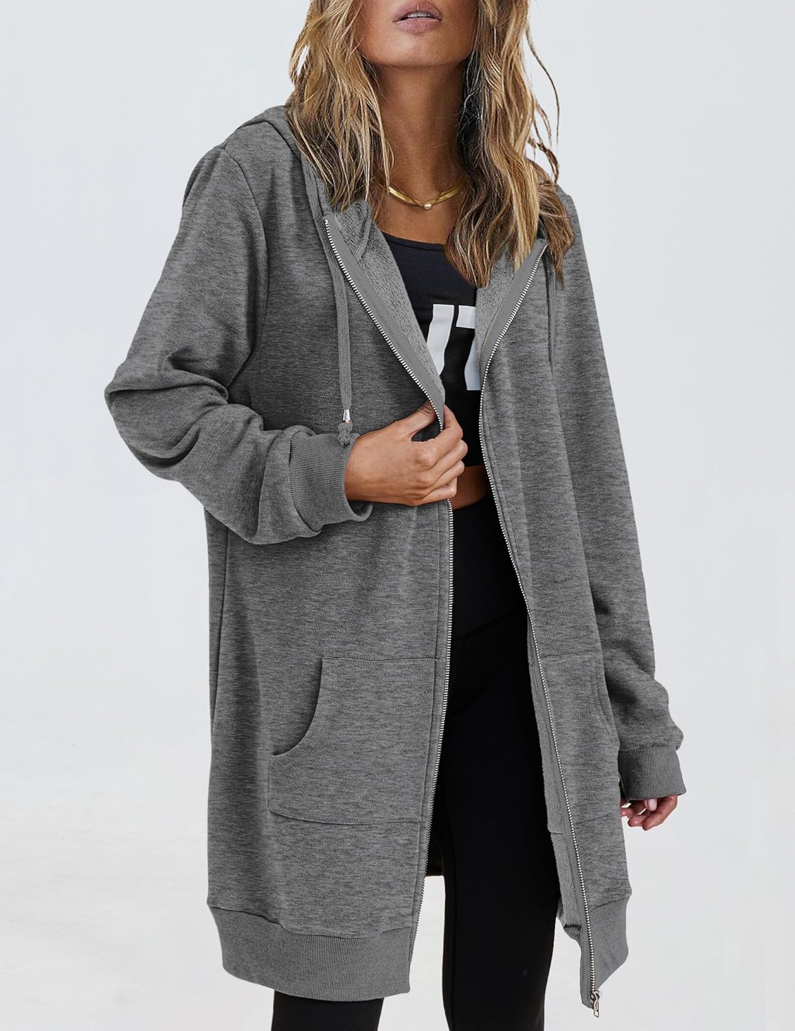 Zeagoo Women's Zip Up Hoodies Long Tunic Sweatshirts Oversized Fleece Casual Long Sleeve 2026 Fall Hoodie Jacket Coat - Image 2