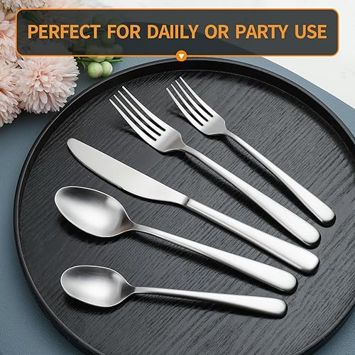 Miniatura 7 de Benister Juego de cubiertos de 20 piezas de acero inoxidable forjado, acabado satinado mate, apto para lavavajillas, vajilla moderna de lujo,