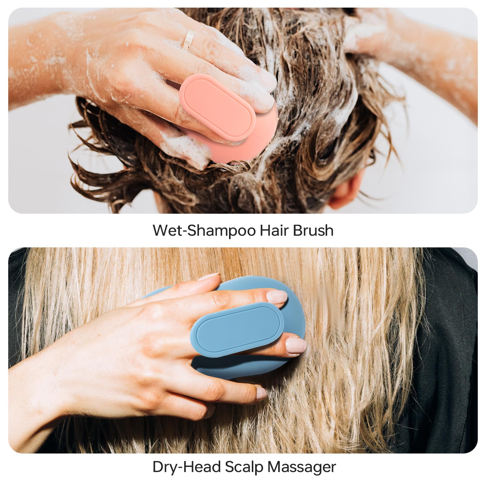 Massaggiatore per capelli per cuoio capelluto, spazzola shampoo, 2 pezzi (blu + arancione)
