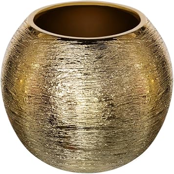 Royal Imports Flower Glass Ceramic Vase Decorative Centerpiece for Home or Wedding- Etched Bubble Ball Shape, 6"x5", Gold