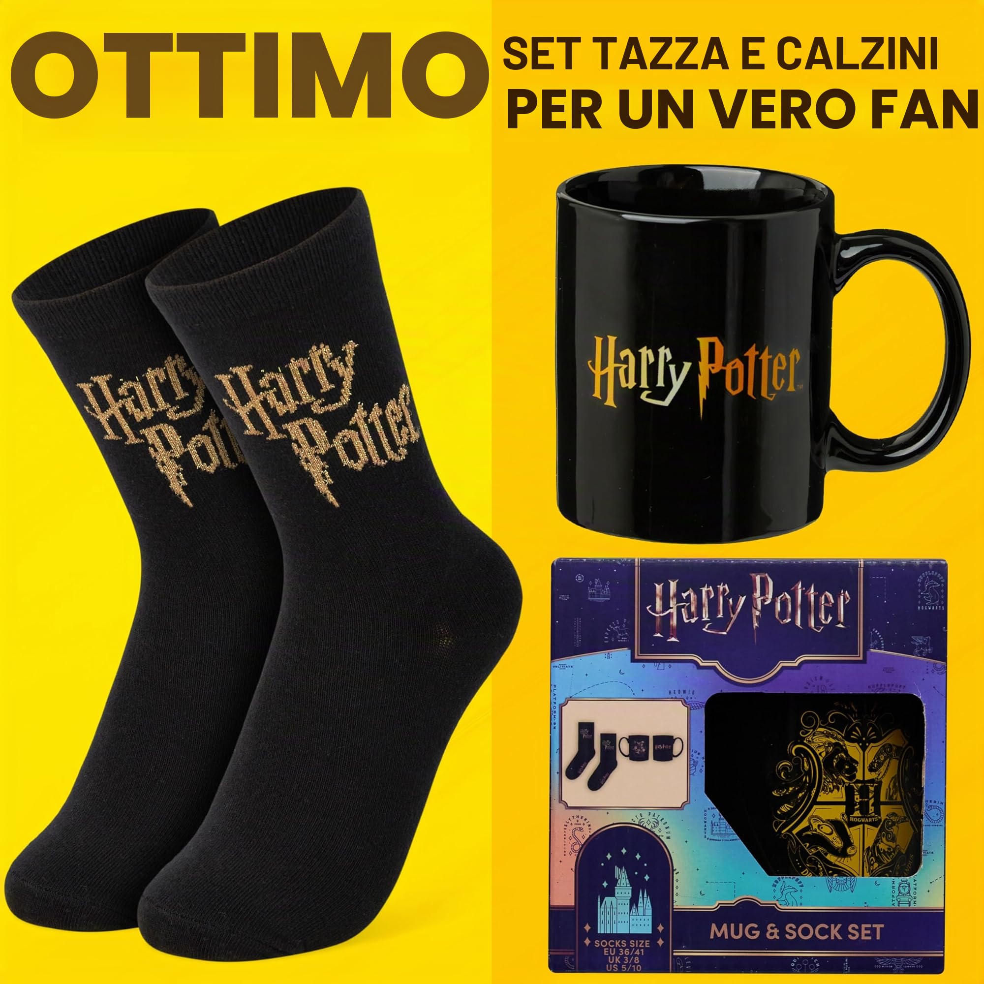 Harry Potter Tazza e Calze Set Regalo Donna 340ml Ceramica Nero