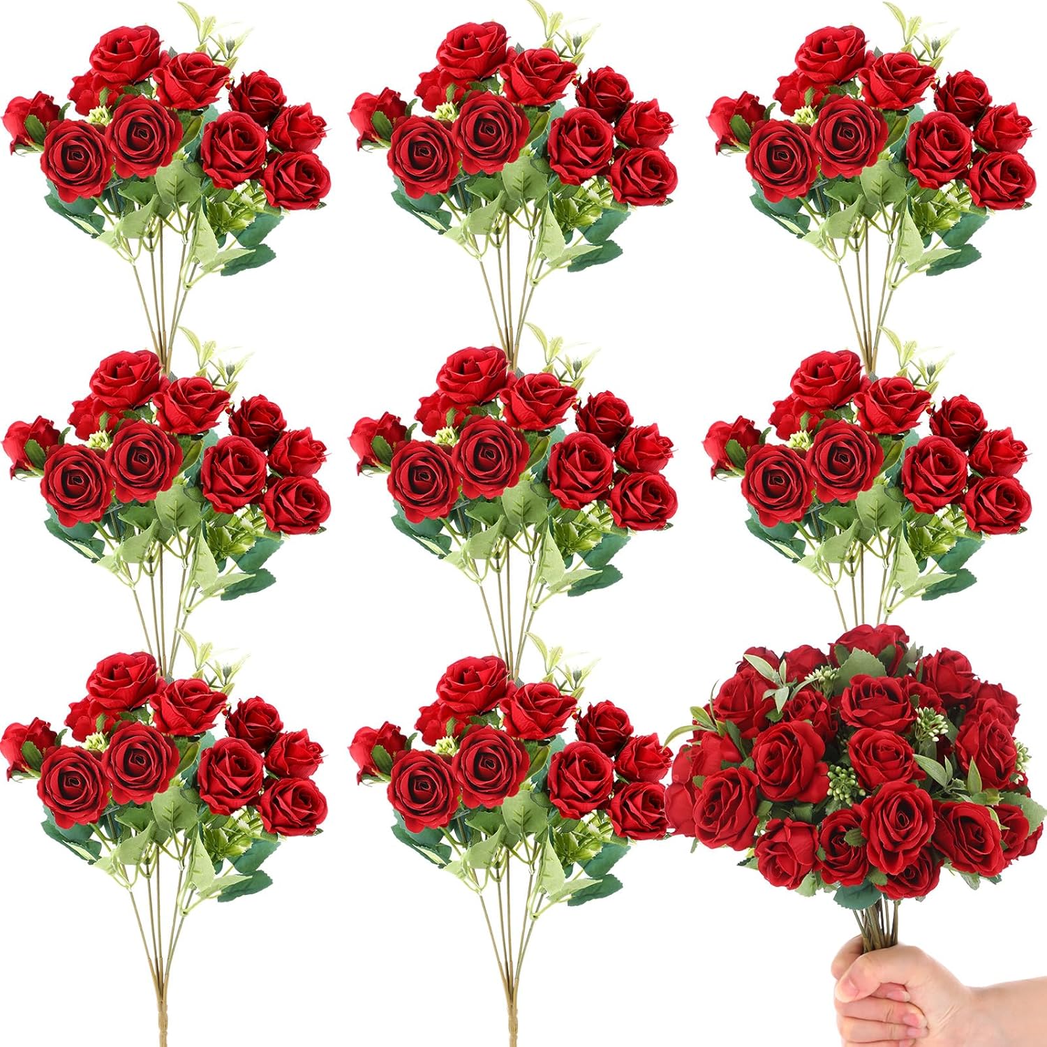 Zeyune 8 Bunches 12 in Artificial Mini Rose Bouquet Bridal Flower Bouquets Fake