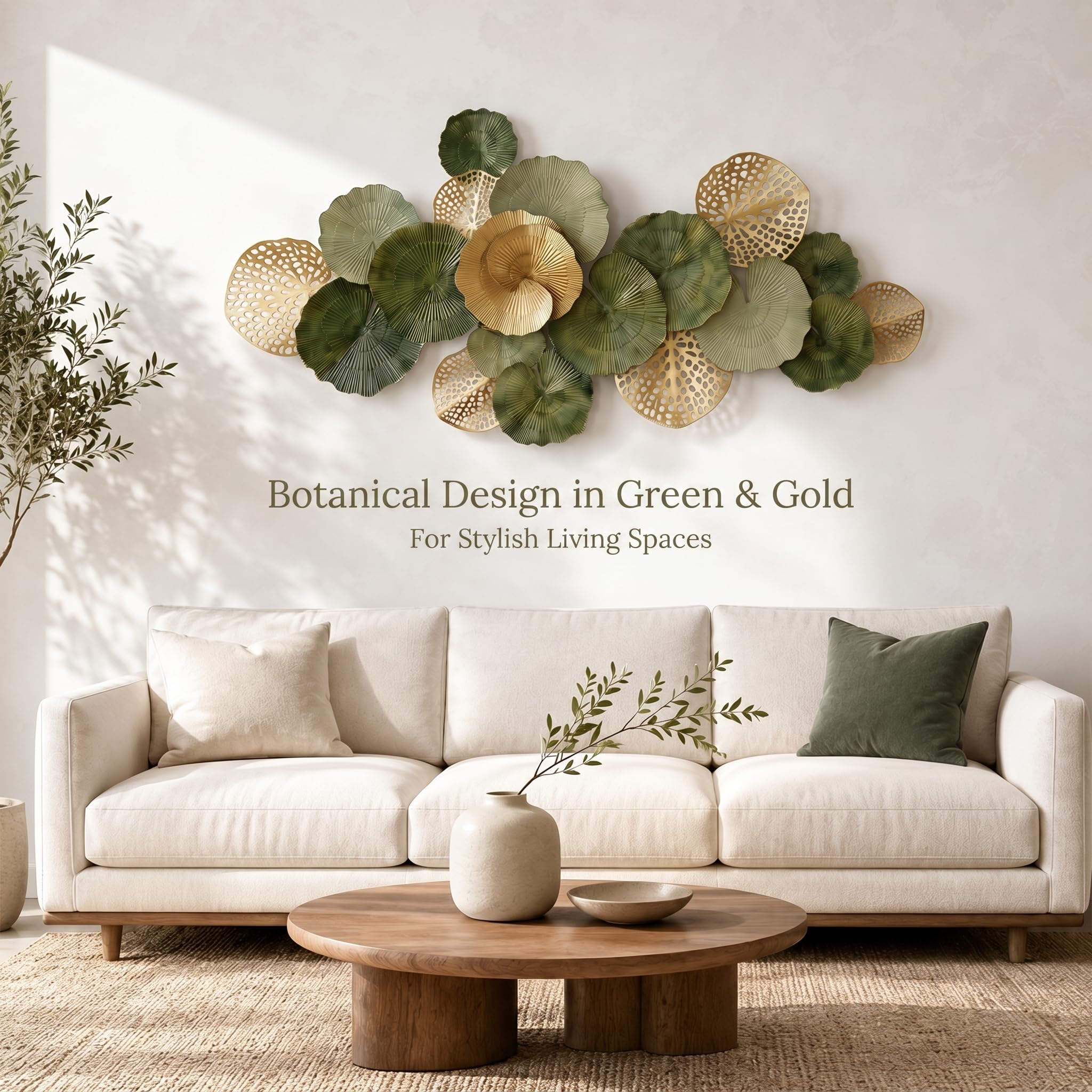 Genérico Adorno de Pared Metálico Grande,Decoración 3D Hojas de Loto | Se Cuelga Horizontal o Verticalmente,Fácil de Limpiar,Apta para Dormitorio,Comedor y Pasillo - 130CM