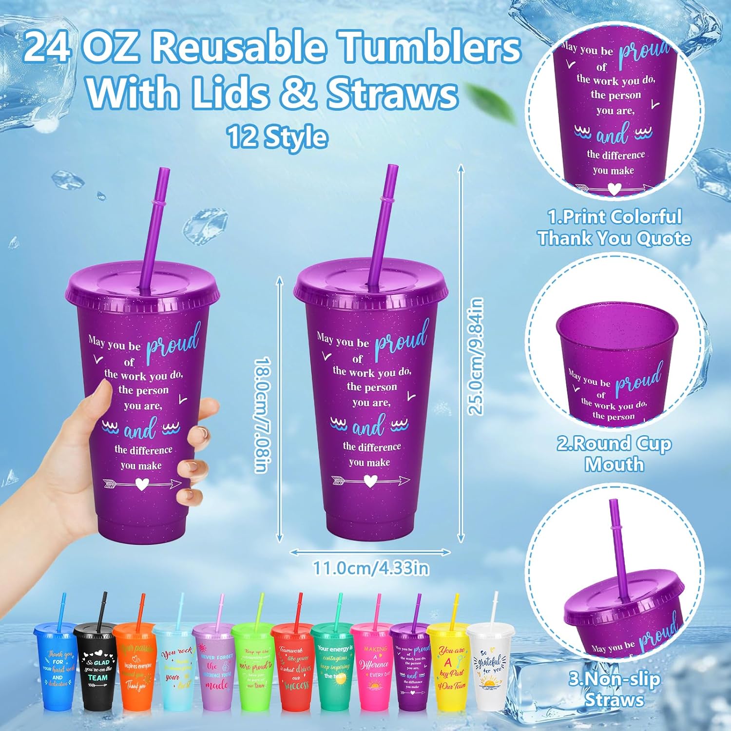 60 Pcs Employee Appreciation Gifts Bulk Team Thank You Presents Include 24 oz Inspirational Plastic Cups Notepads Pens Zipper Pouch, Valentines Xmas Gifts for Coworkers Nurse Staffs (60, Colorful) - Image 3