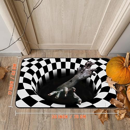 Miniatura 2 de Tapete de Halloween decorativo para puerta delantera al aire libre, tapete de terror 3D con manos aterradoras de 17 x 30 pulgadas, tapetes de goma