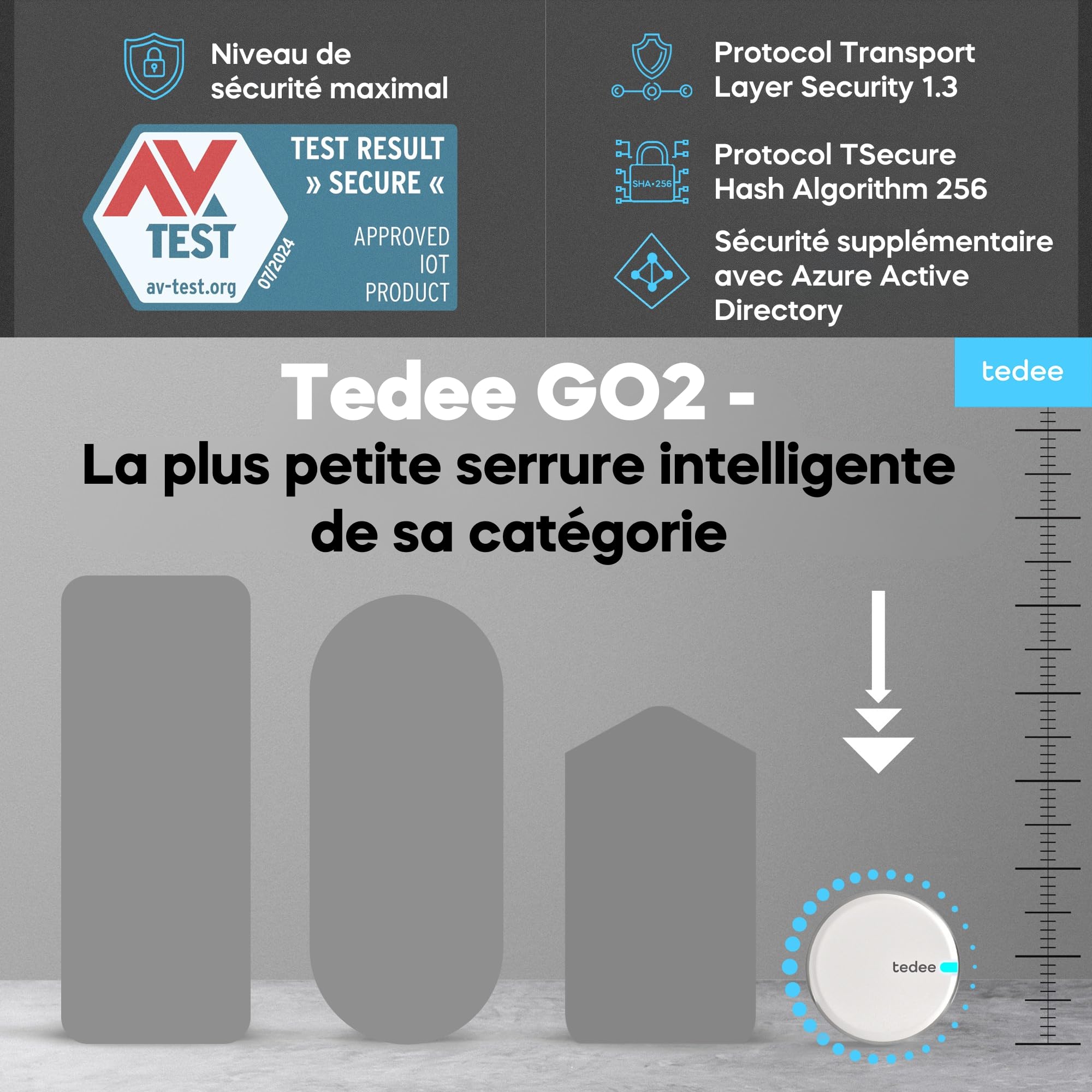 Tedee GO2 Alu Serrure Intelligente Connectée WiFi Bluetooth Retrofit | Bridge Accès à Distance, Entrée sans Clé, Verrouillage Automatique | Compatible Matter, Alexa, Google Home, Apple HomeKit