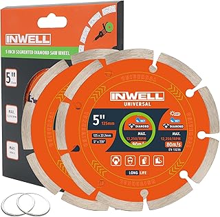 5 Inch Segmented Diamond Saw Blades 2-Pack, Diamond Cutting Wheel for Angle Grinder, Tile Cutter Blades, for Cutting Stone Marble Granite Concrete Brick, 7/8’’-20mm Arbor