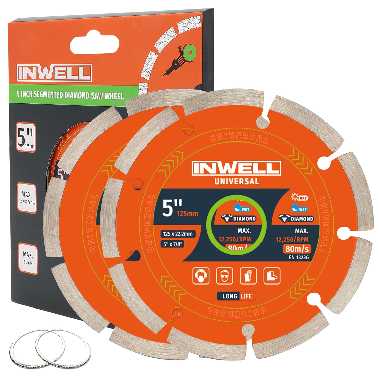 14 Inch Diamond Dry or Wet Cutting Blade, 1 Inch Arbor, 4300 RPM Max, for Asphalt & Concrete Cutting, with Reducing Ring