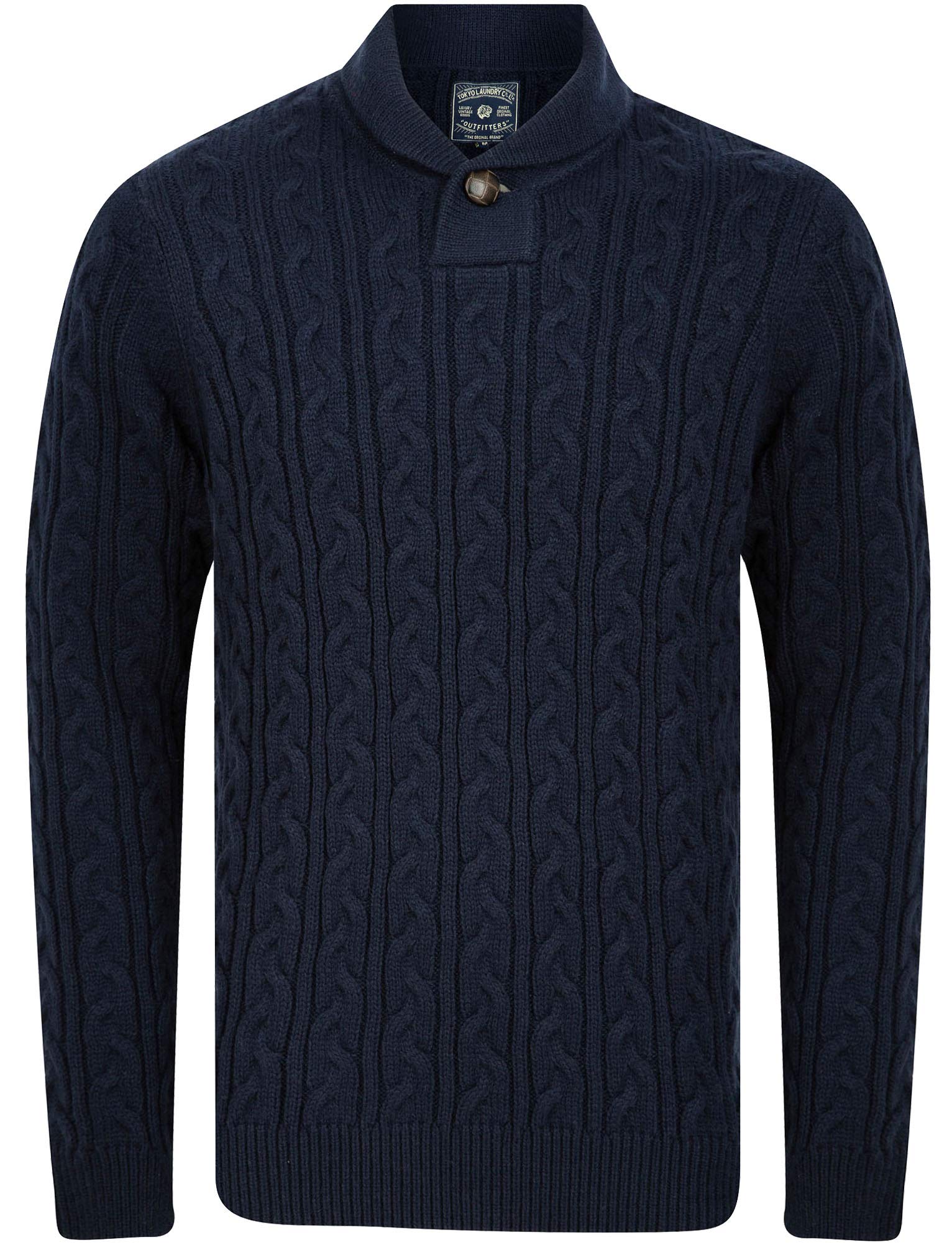Tokyo Laundry Men's Shawl Neck Chunky Cable Knit Jumper