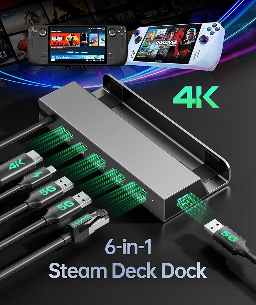 その他 Steam Deck 1TB OLED docking Station Steam Deck 6-in-1 Docking Station With HDMI 2.0 4K@60Hz, 3 USB-A