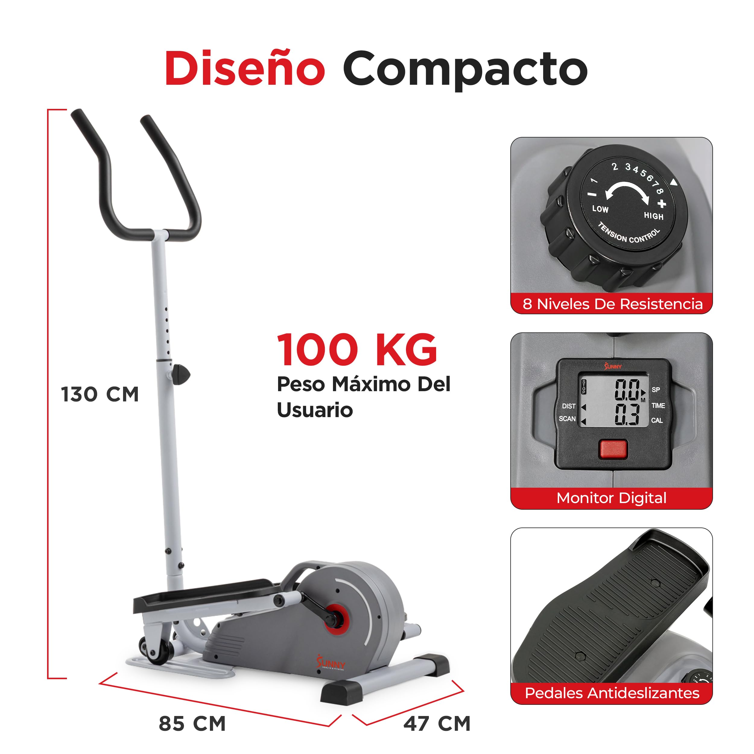 Sunny Health & Fitness Elíptica Magnética Bajo Escritorio, Pedaleador Portátil para Hacer Ejercicio Sentado en Casa o en la Oficina, Mini Cross Trainer para Usar de Pie o Sentado App SunnyFit Opcional