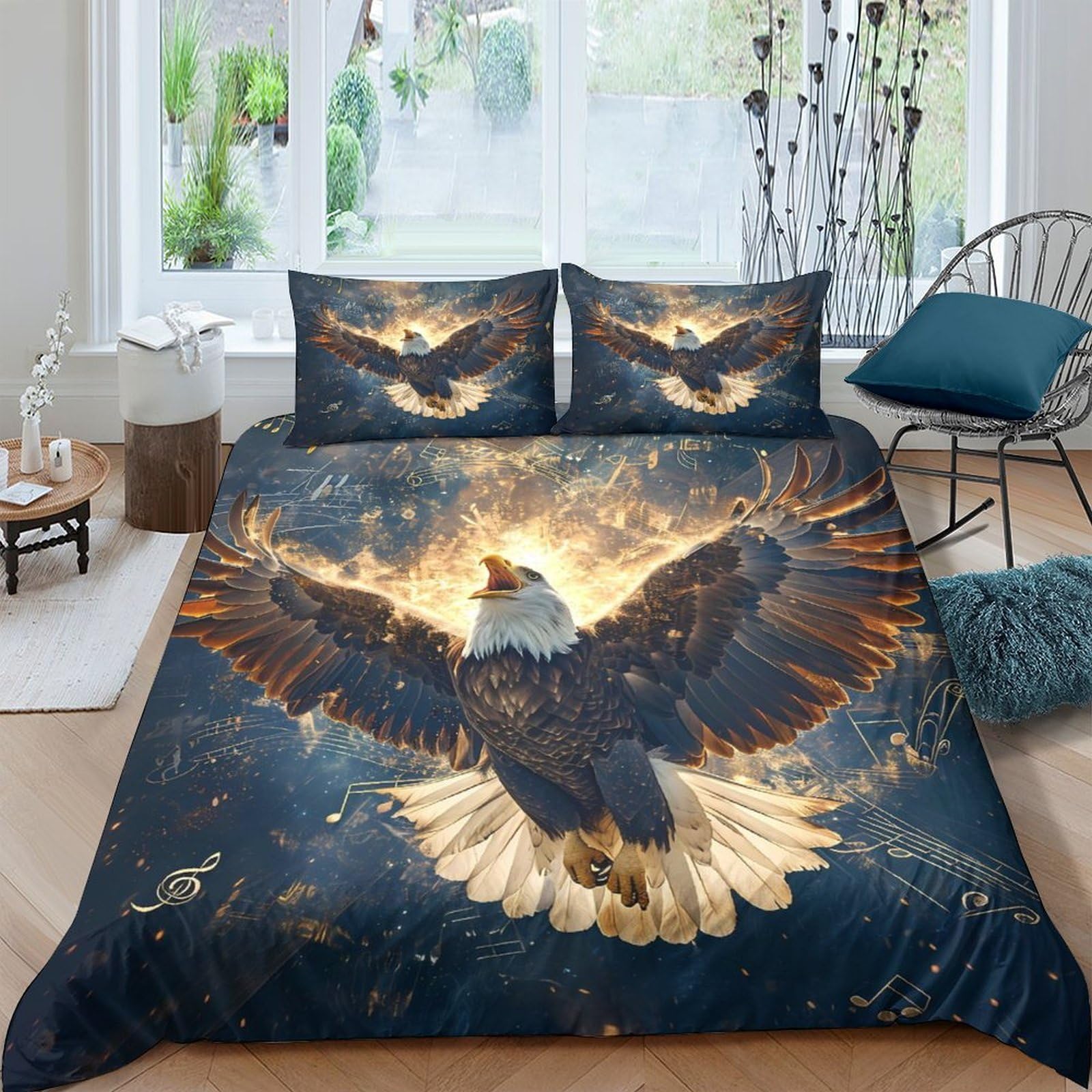 Ctjqhvkz Style-2 3D Printed Fiery Eagle Fitted Sheet Microfiber Soft Non-Slip Mattress Cover For Bedroom Dorm Bed Decor Easy Care Single（135X200cm）