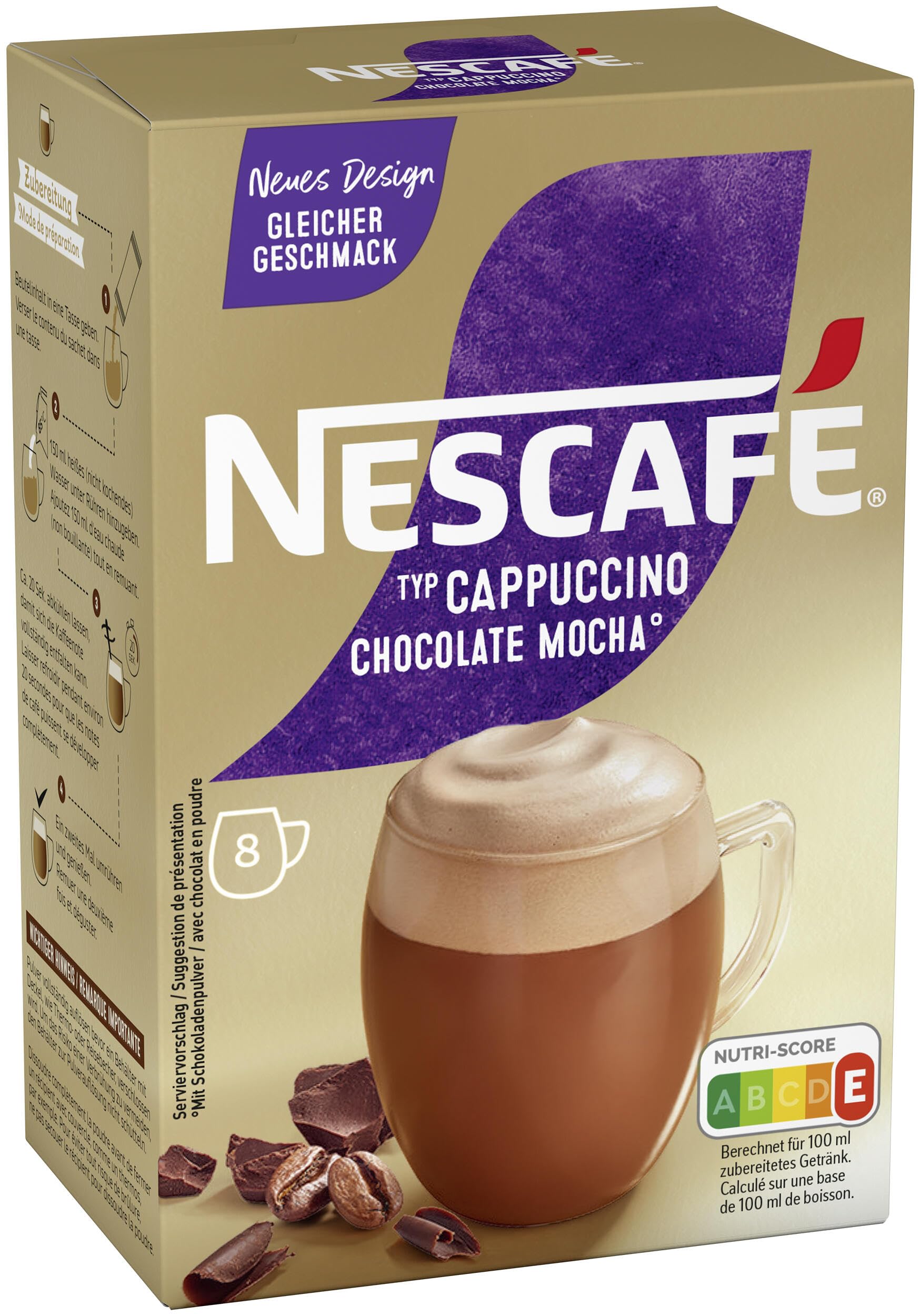 NESCAFÉ GOLD Cappuccino Chocolate, napój w proszku z rozpuszczalnej kawy fasolowej, zawiera kofeinę, opakowanie 6 sztuk (po 8 x 18 g)