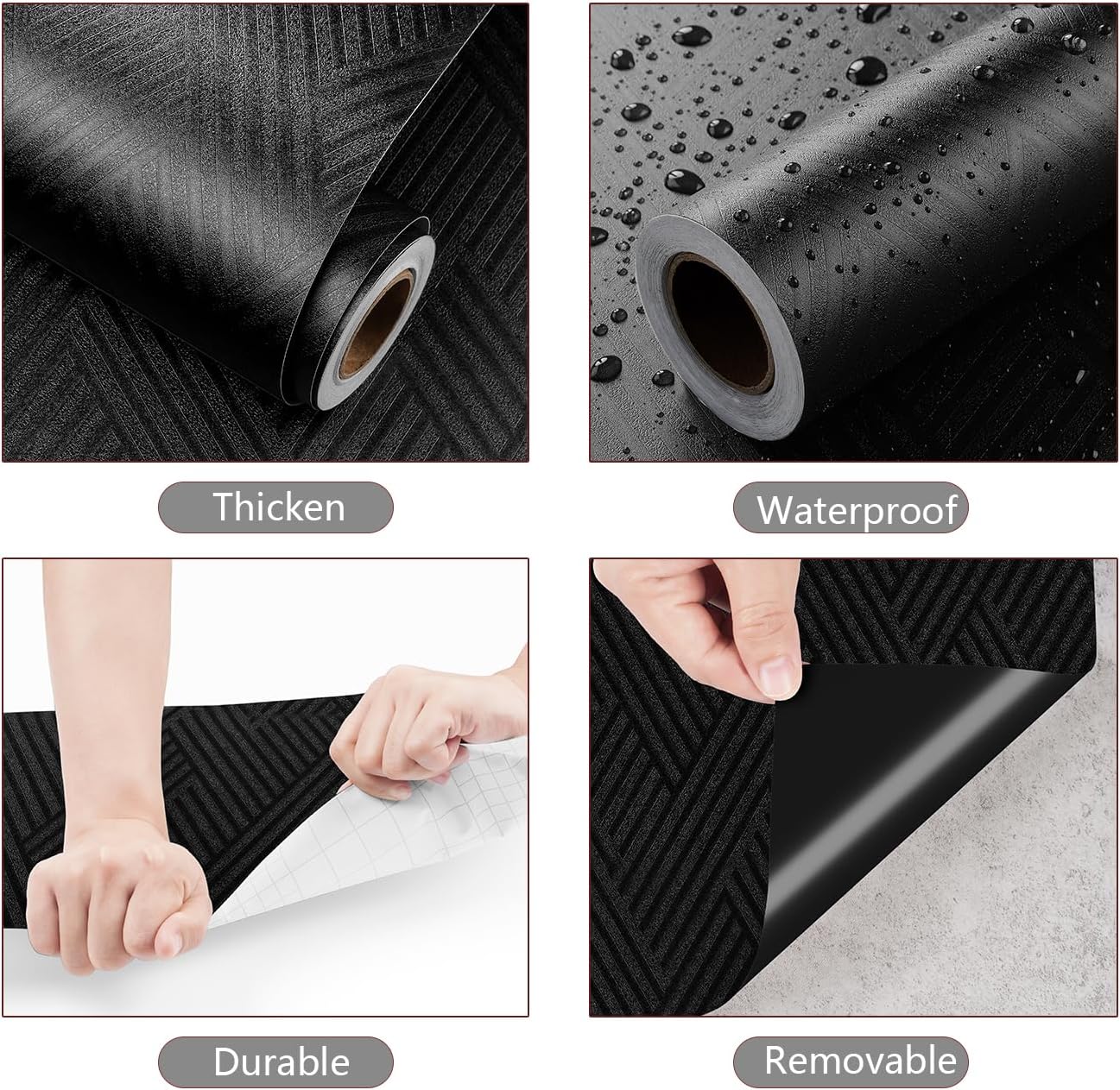 YENHOME 30"X118" Black Textured Wallpaper Peel and Stick for Bathroom Kitchen Bedroom Modern Black Peel and Stick Wallpaper Self Adhesive Contact Paper for Cabinets Drawer Liner Walls Vinyl Wrap