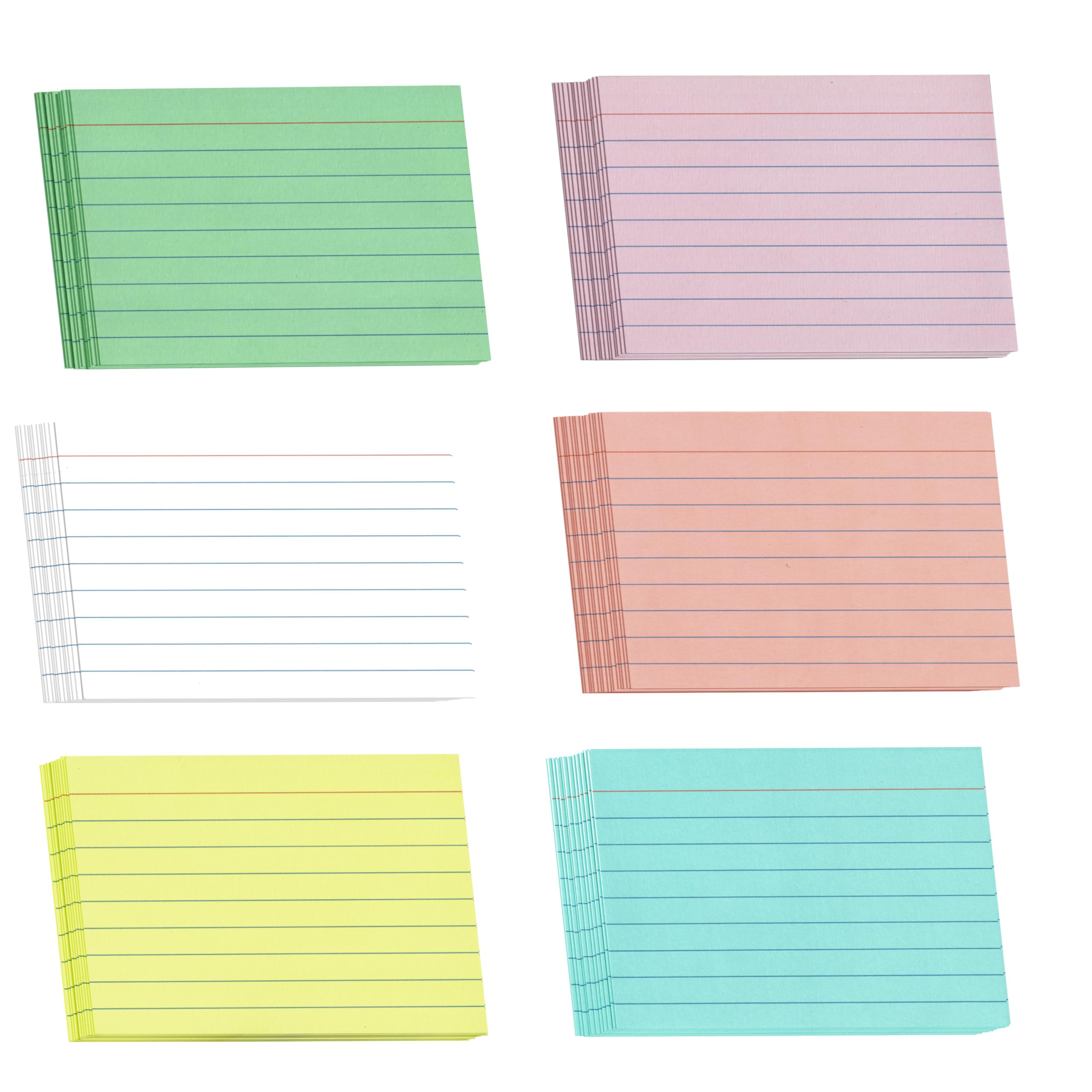 JamJar Print Index Study Cards - Assorted Colours, A6, 72 Ruled Flashcards, 300 GSM, Red Title Line, Multicolor, Small Pack