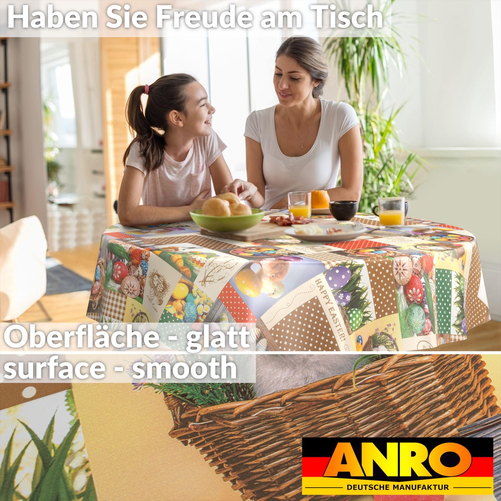 ANRO Ostara Oilcloth Tablecloth Washable Outdoor Indoor Round 140 cm Cutting Edge, 55.1 inch (Round) - Image 3