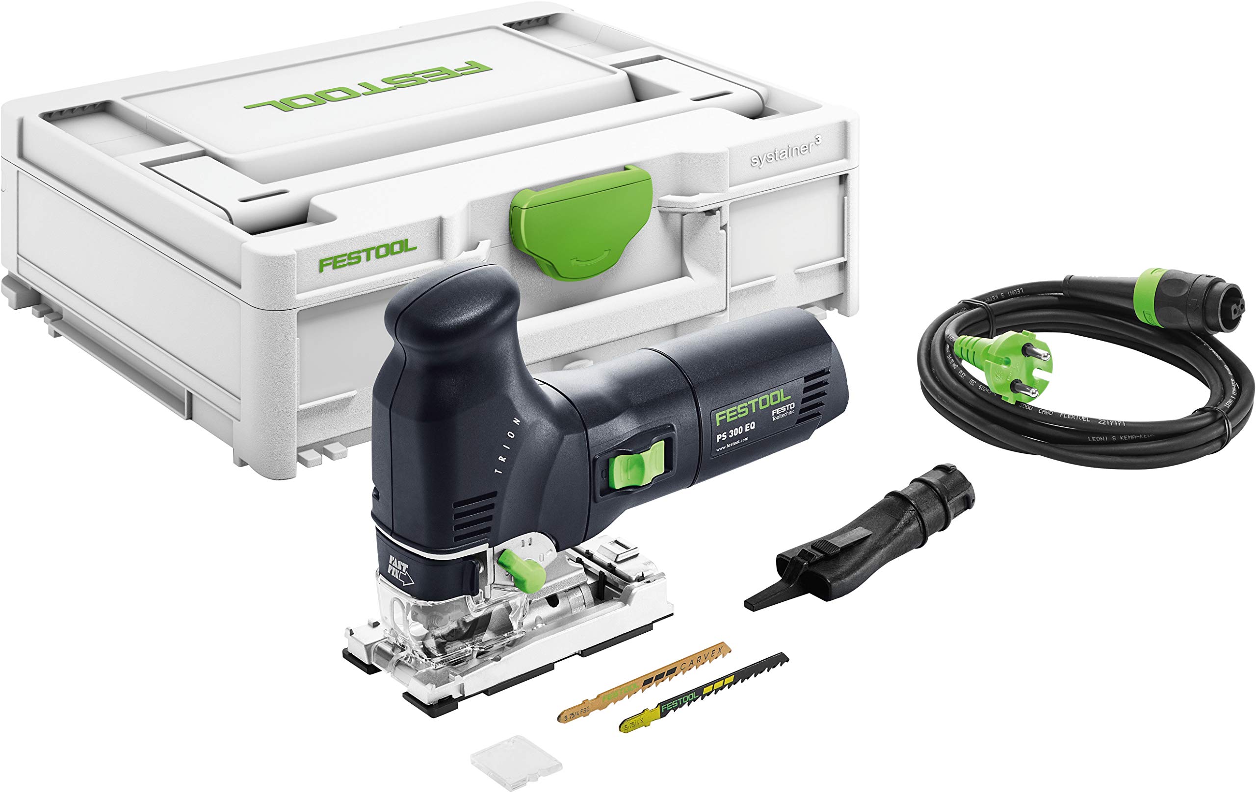 Festool Stichsäge PS 300 EQ-Plus TRION mit Systainer | Pendelstichsäge mit Stichsägeblatt-Set, Splitterschutz & Systainer SYS3 M 137 – 720 W, 120 mm Schnitttiefe Holz