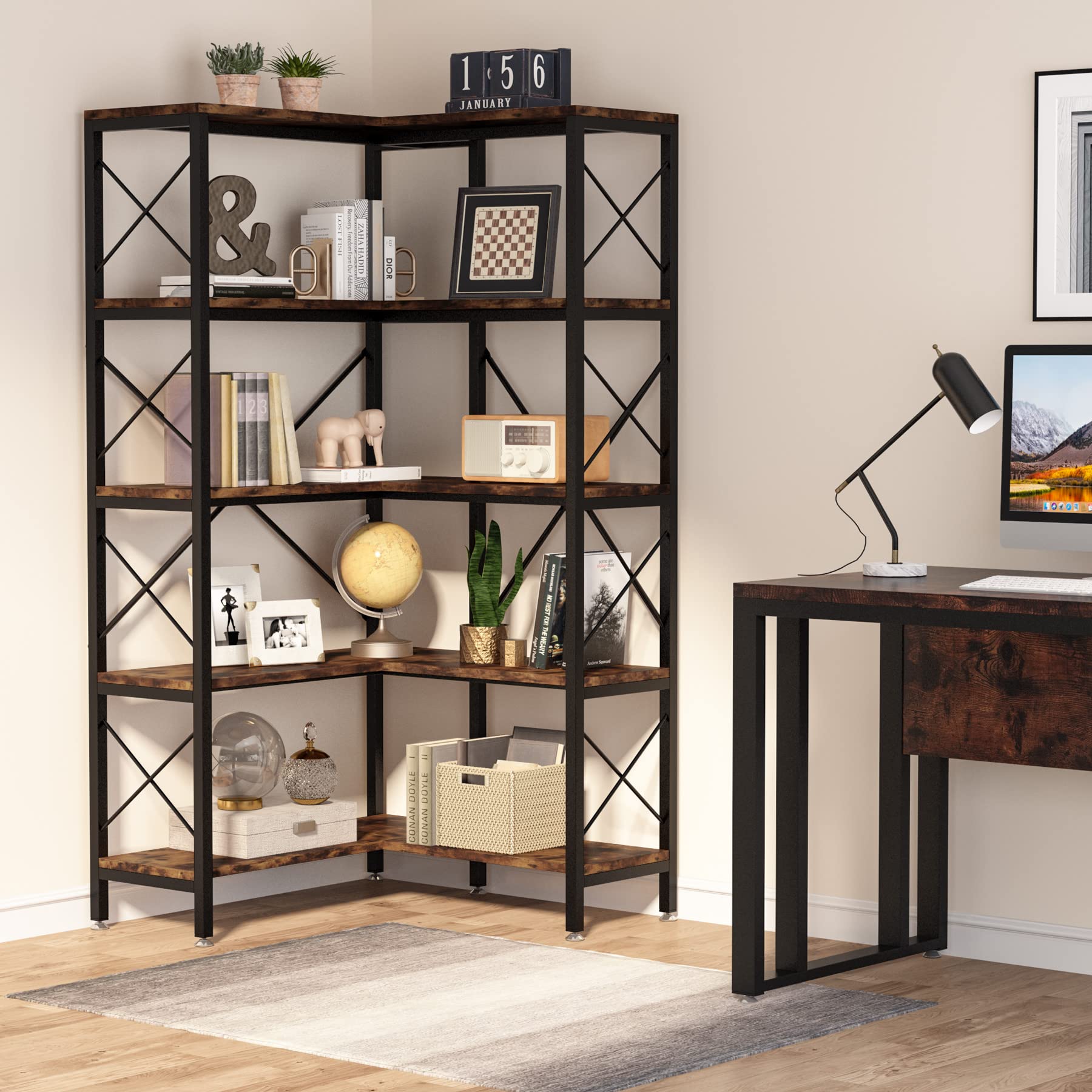 Buy Tribesigns 5Shelf Corner Bookshelf, Large Modern Corner Bookcase