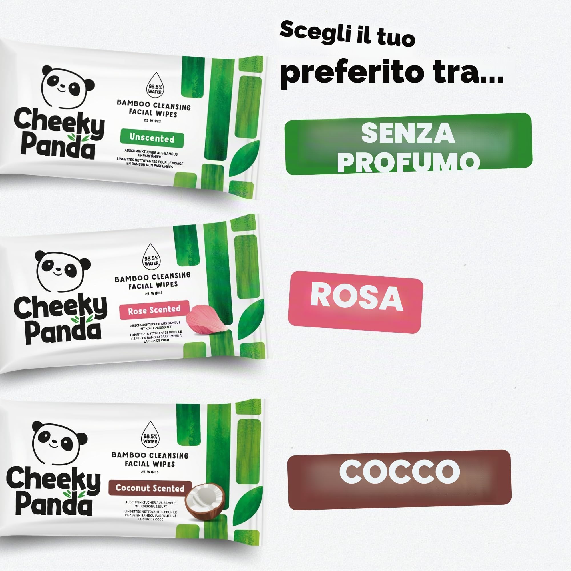 The Cheeky Panda Salviette Struccanti Profumate alla Rosa Vegano | 600 Pezzi | Fatto al 100% di bambù sostenibile | Formula e ingredienti naturali