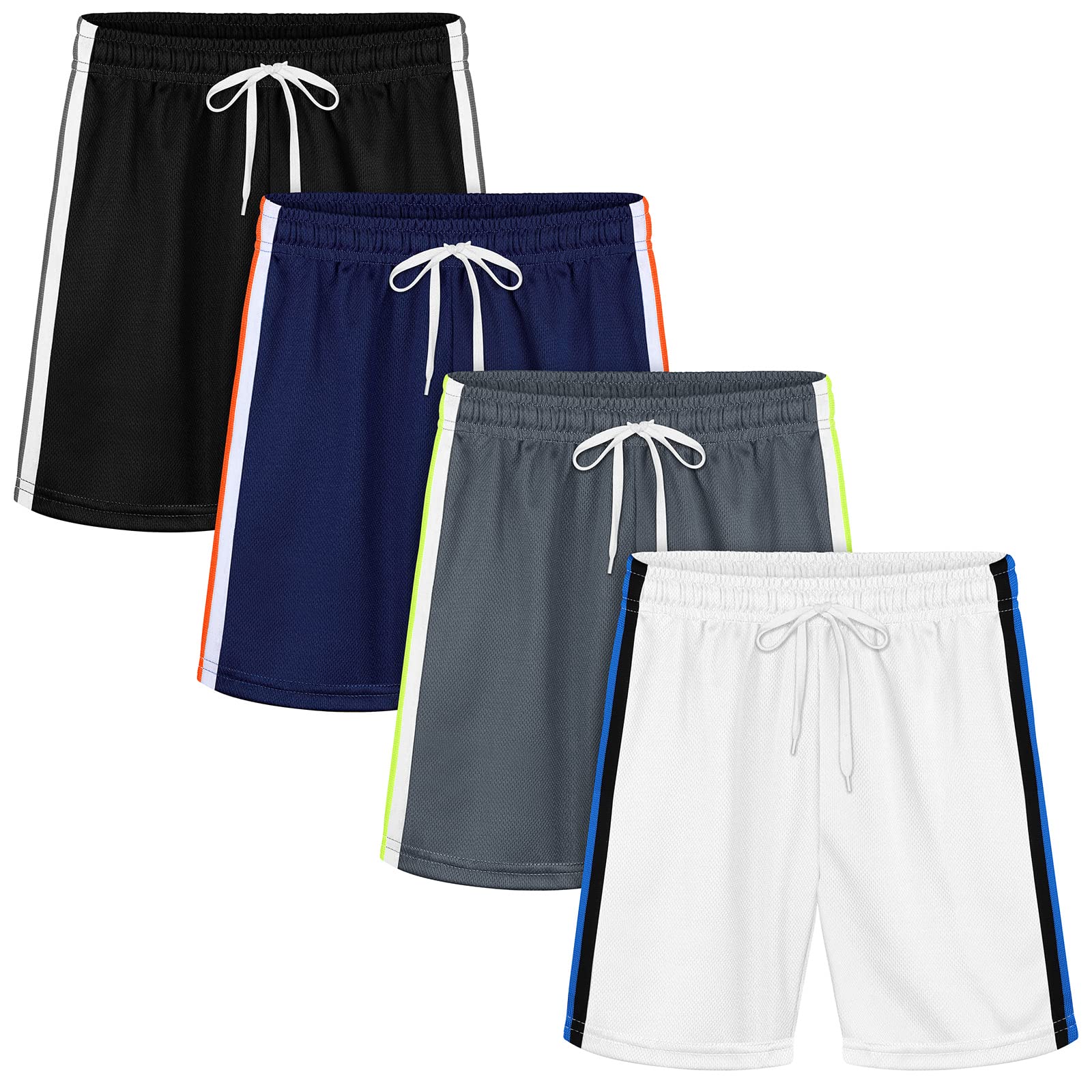 Resinta4 Pack Toddler Boy Mesh Active Shorts Quick Dry Athletic Performance Basketball Shorts