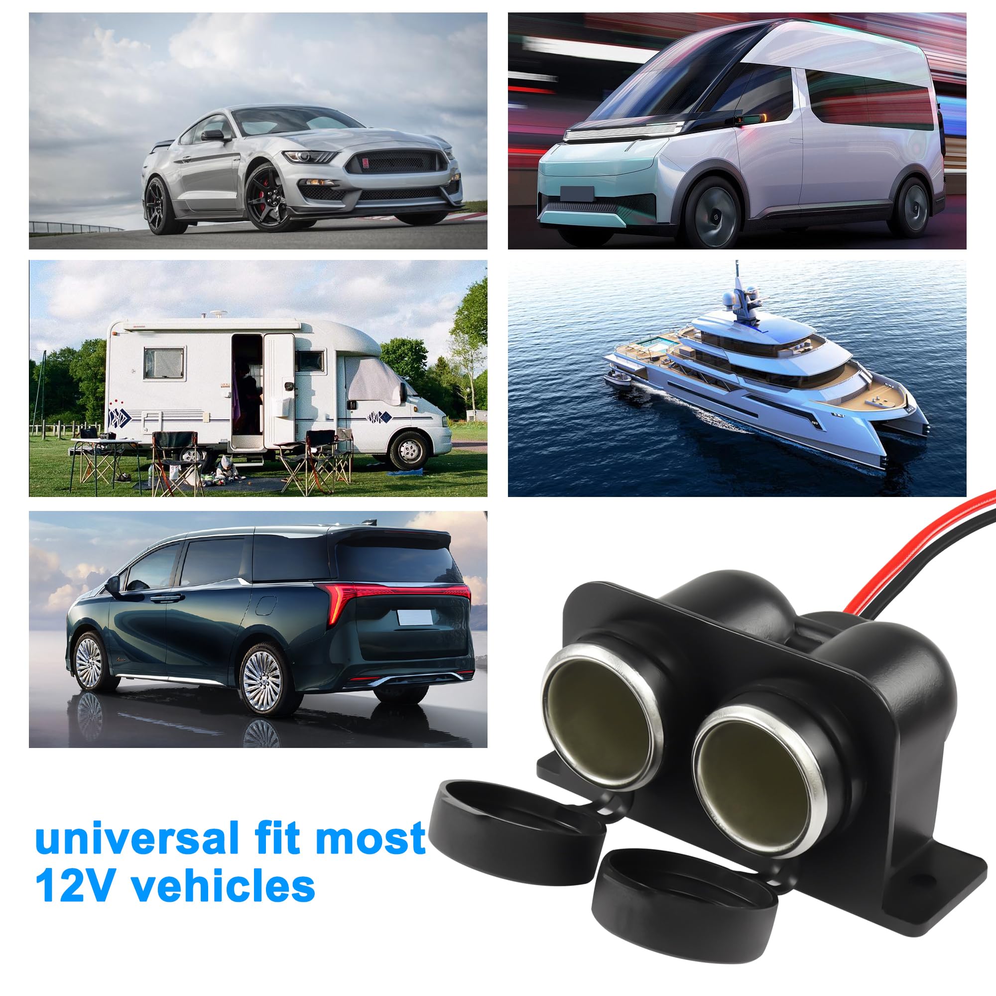 VOBOR Presa Accendisigari, DC 12V-24V Doppio USB Pannello Tenda a Due Fori Presa Accendisigari Impermeabile per Auto Moto Marine ATV RV